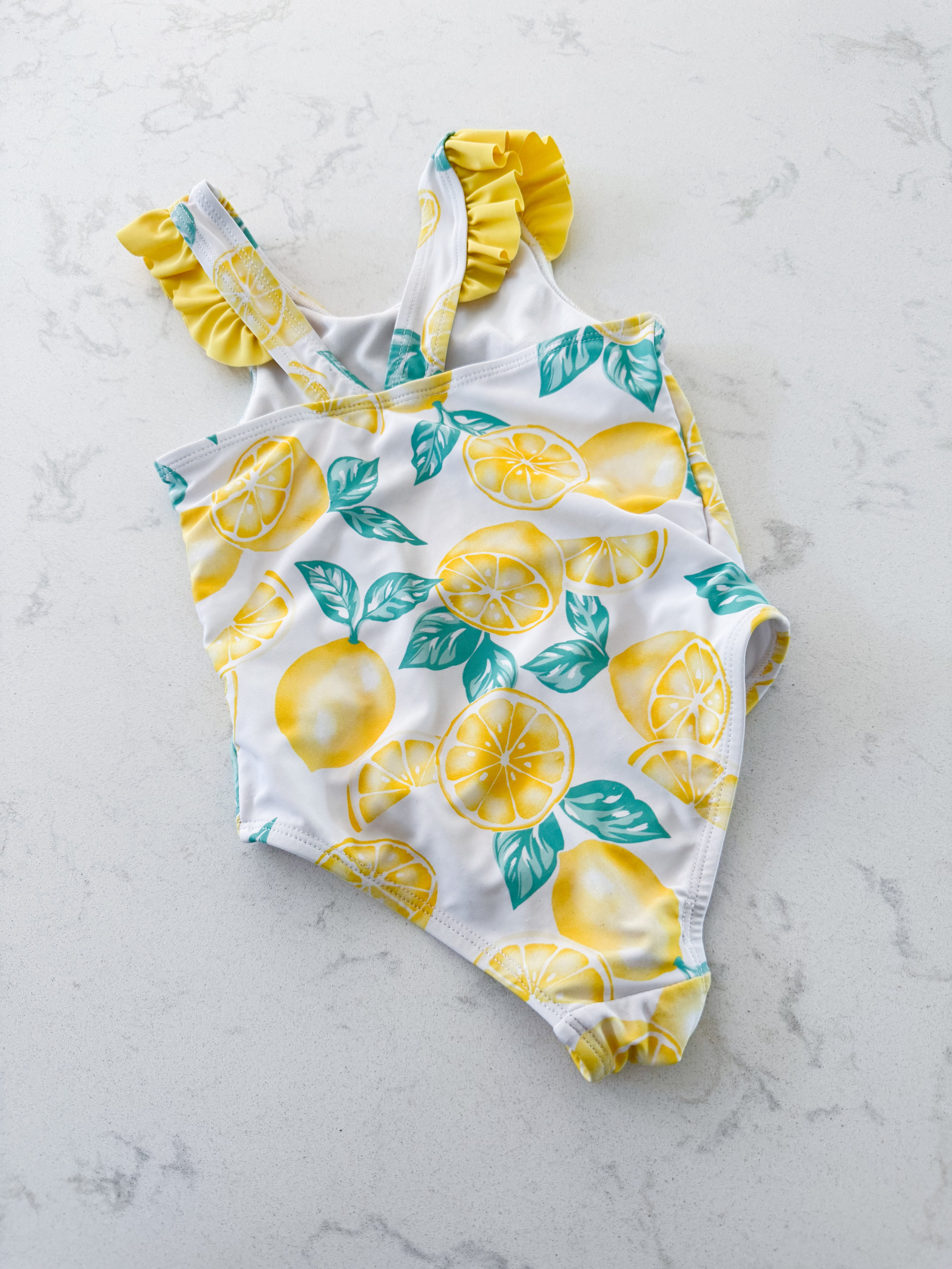 Tommy Bahama- 3T- VGUC- white bodysuit with lemon pattern and ruffle straps