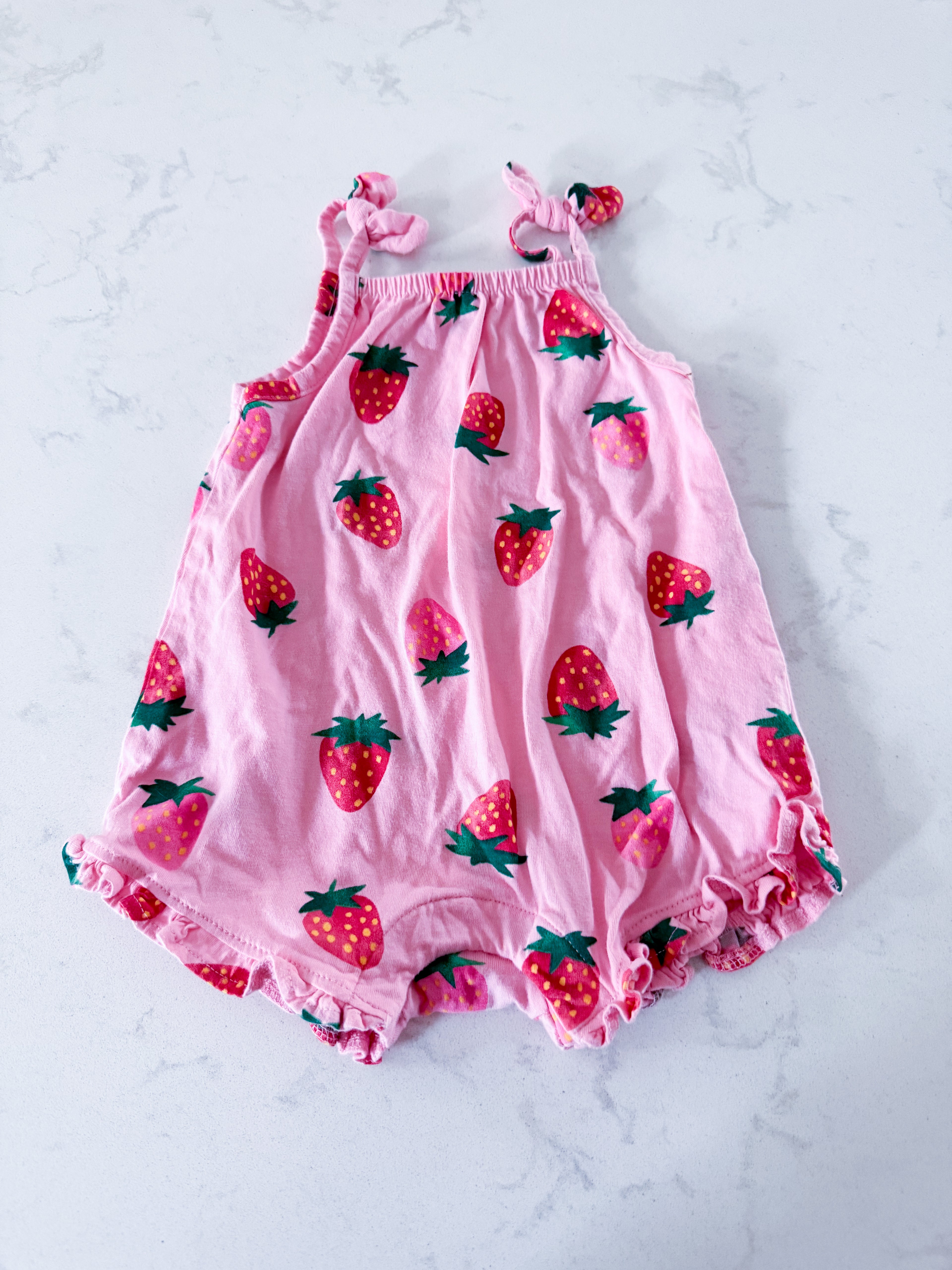 Old navy- 6-12m-VGUC- pink tank romper with ruffles