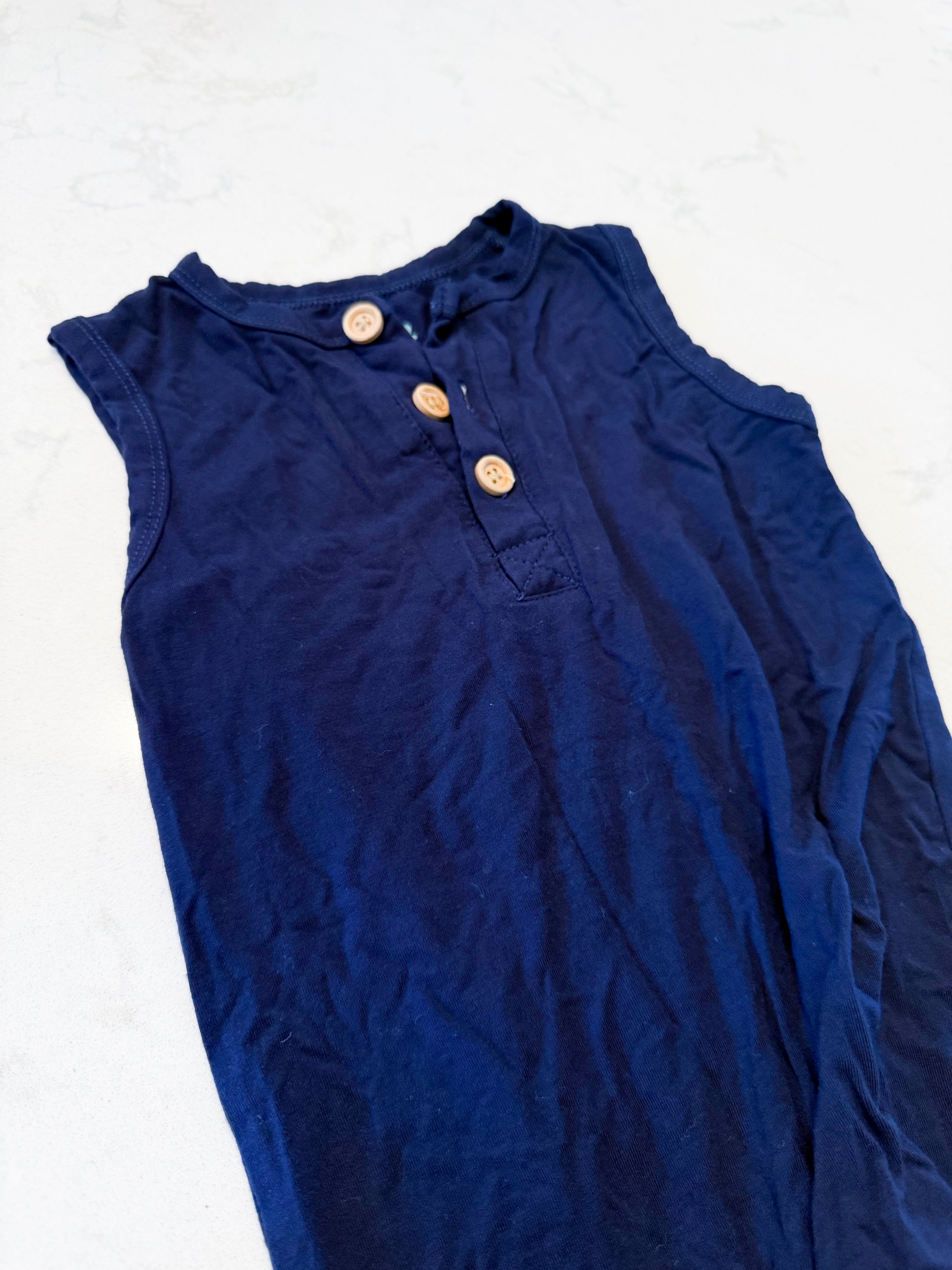 Duck duck goose- 18-24m- VGUC- navy blue bamboo tank romper