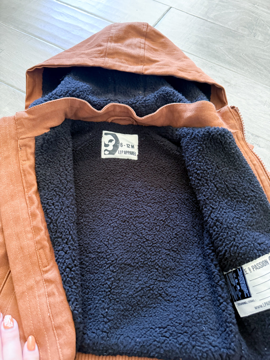 L&P Apparel- 6-12m- PLAY- brown thick fleece lined fall coat