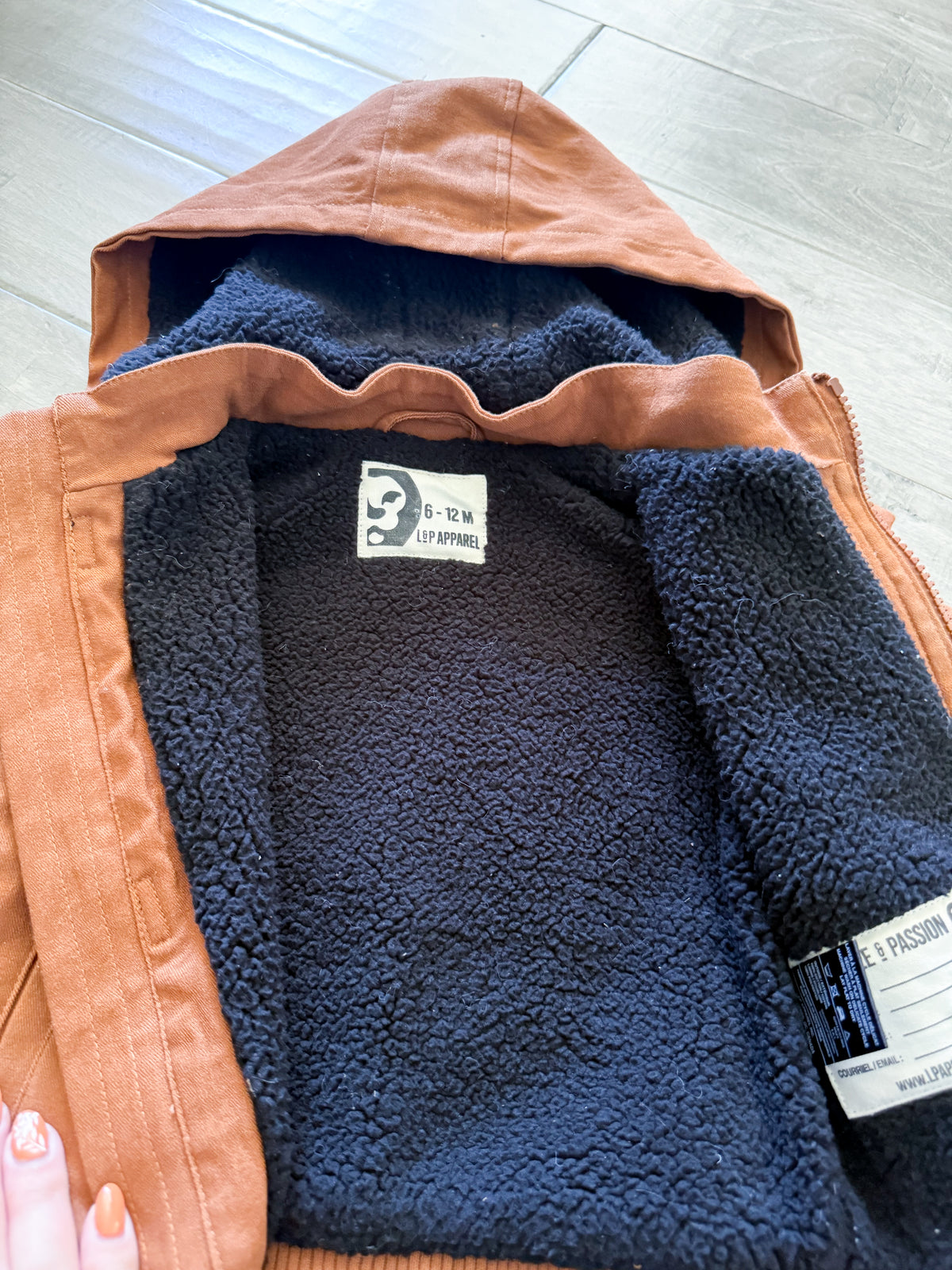 L&P Apparel- 6-12m- PLAY- brown thick fleece lined fall coat