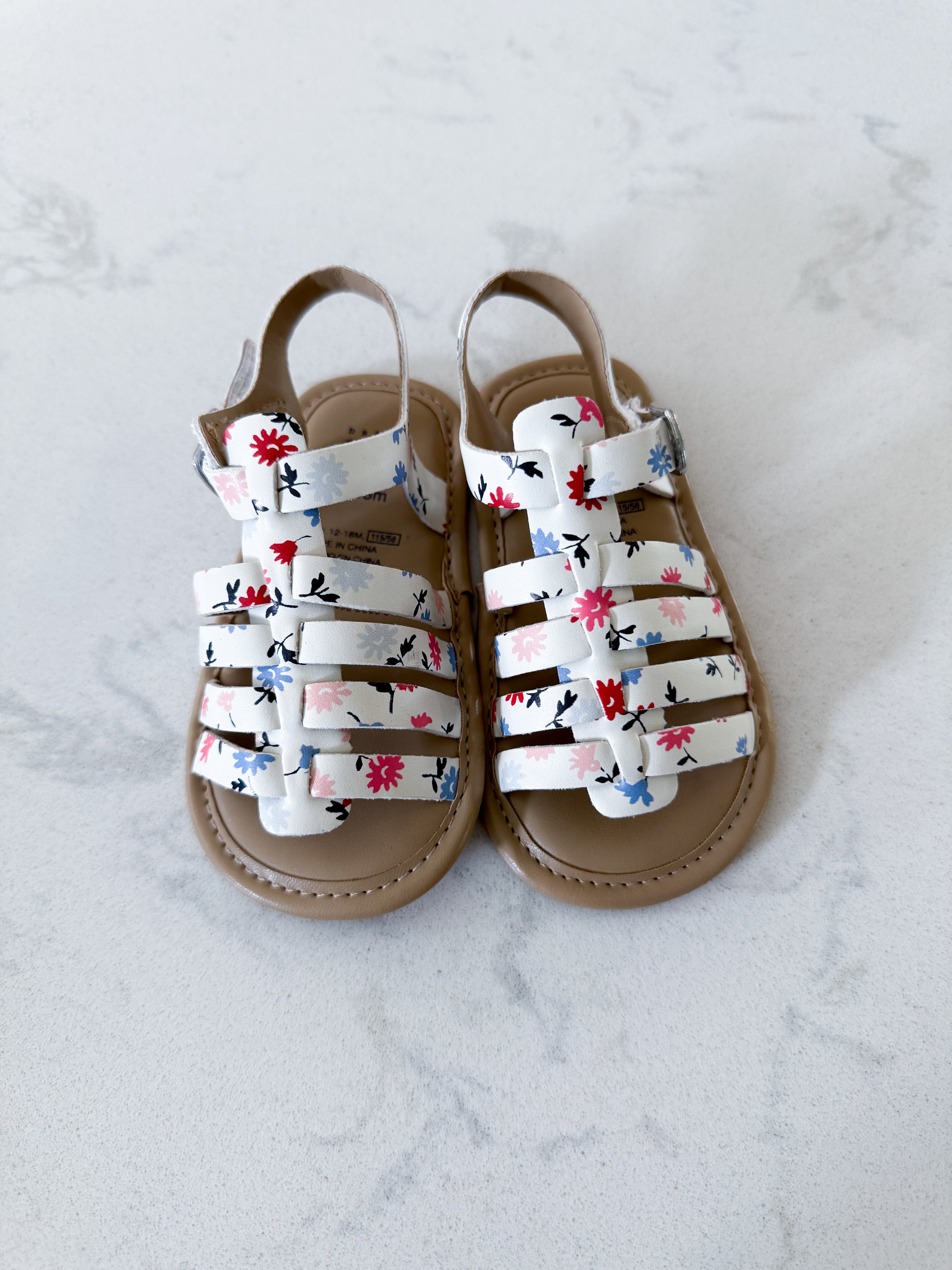 Gap- 12-18m- VGUC- white with florals strap soft sole sandals