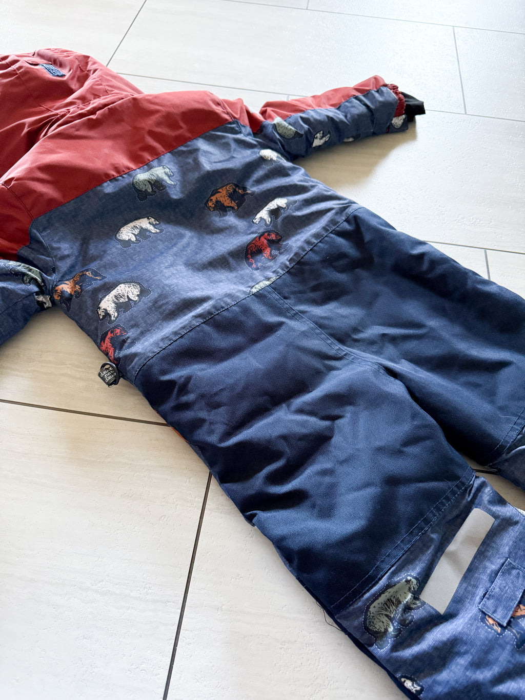 Deux Par Deux- 3T- VGUC- rust brown and blue snow suit with bears