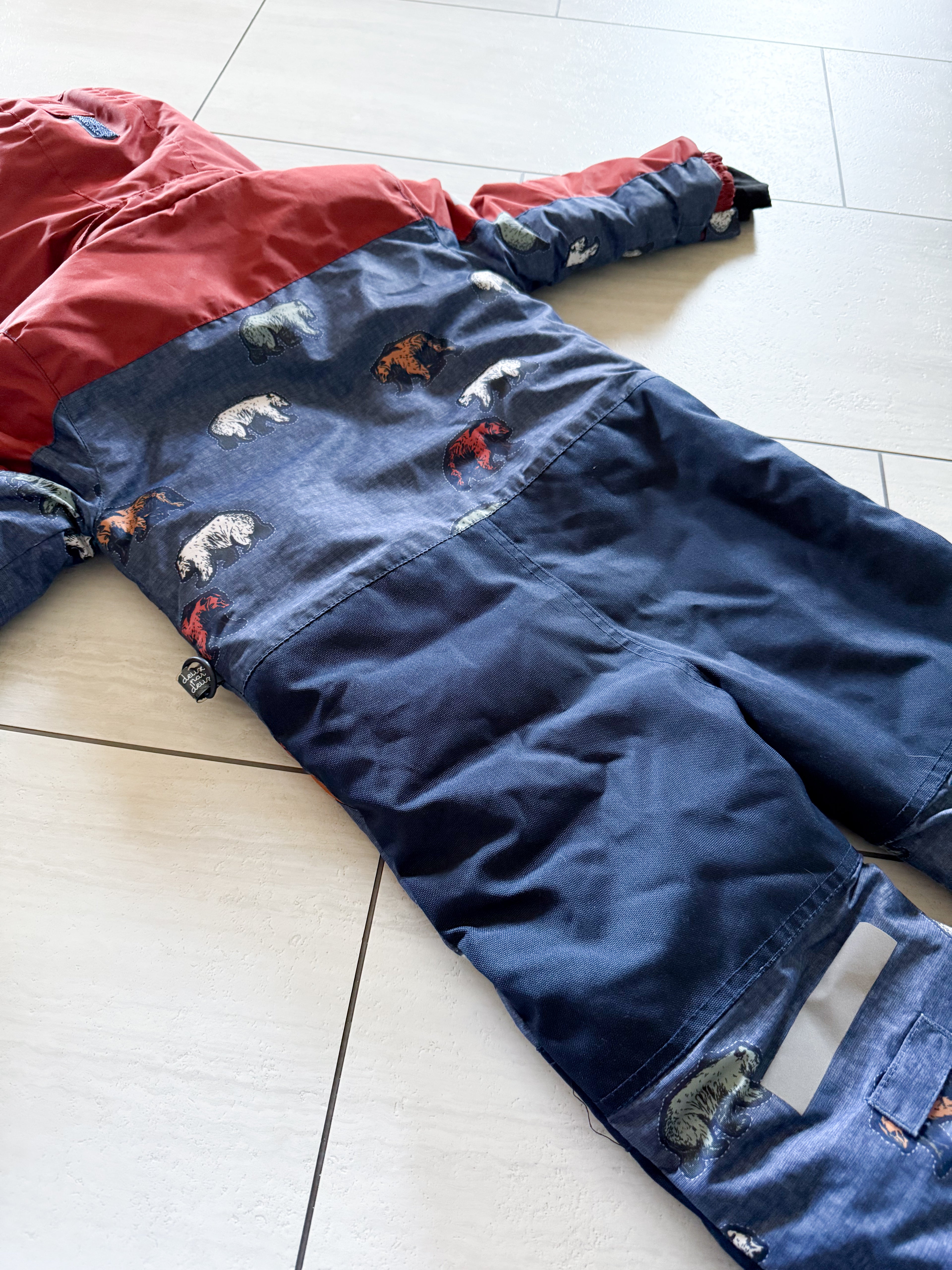 Deux Par Deux- 3T- VGUC- rust brown and blue snow suit with bears