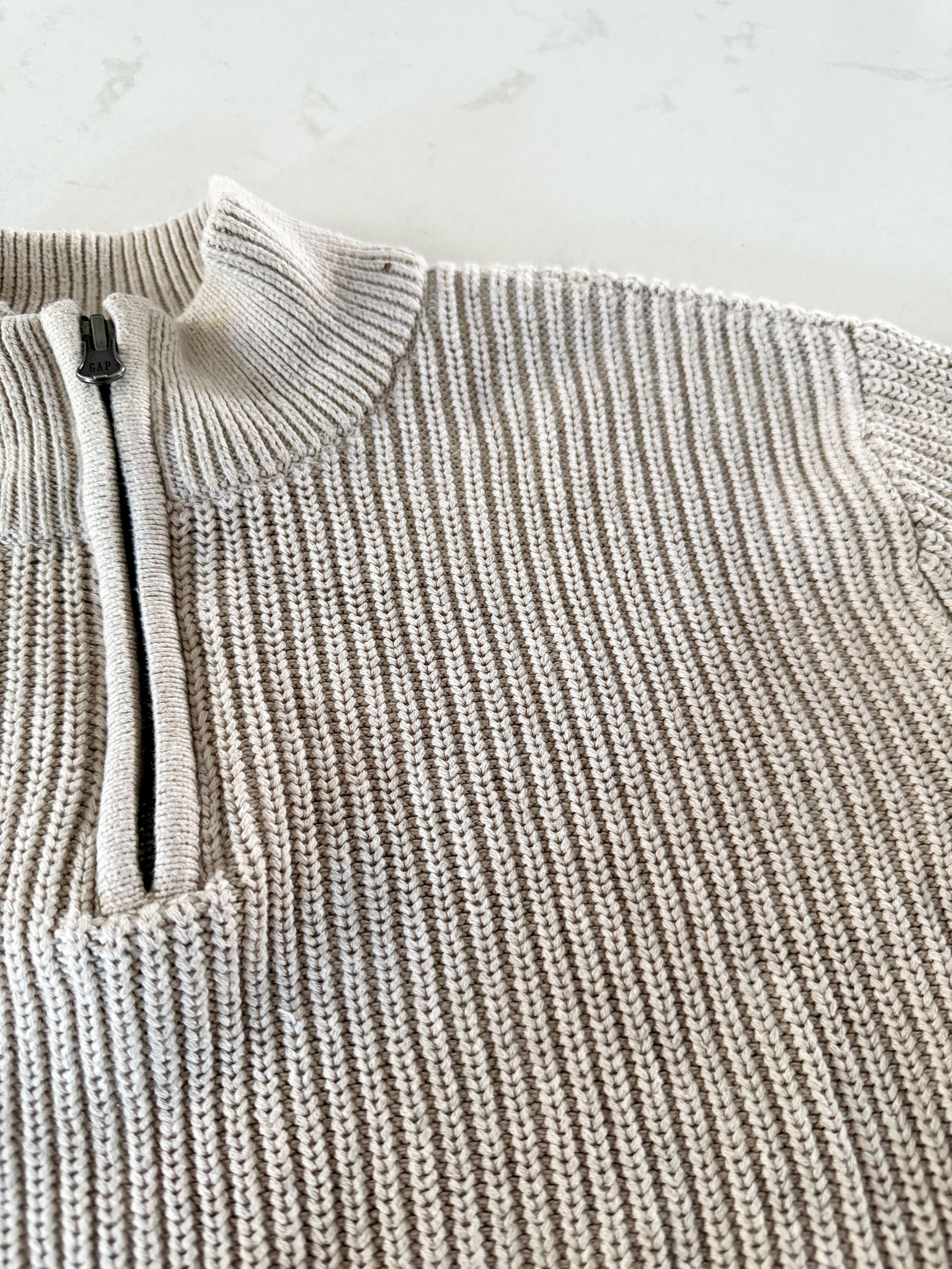 Gap- XL (12Y)- VGUC- beige quarter zip knit sweater