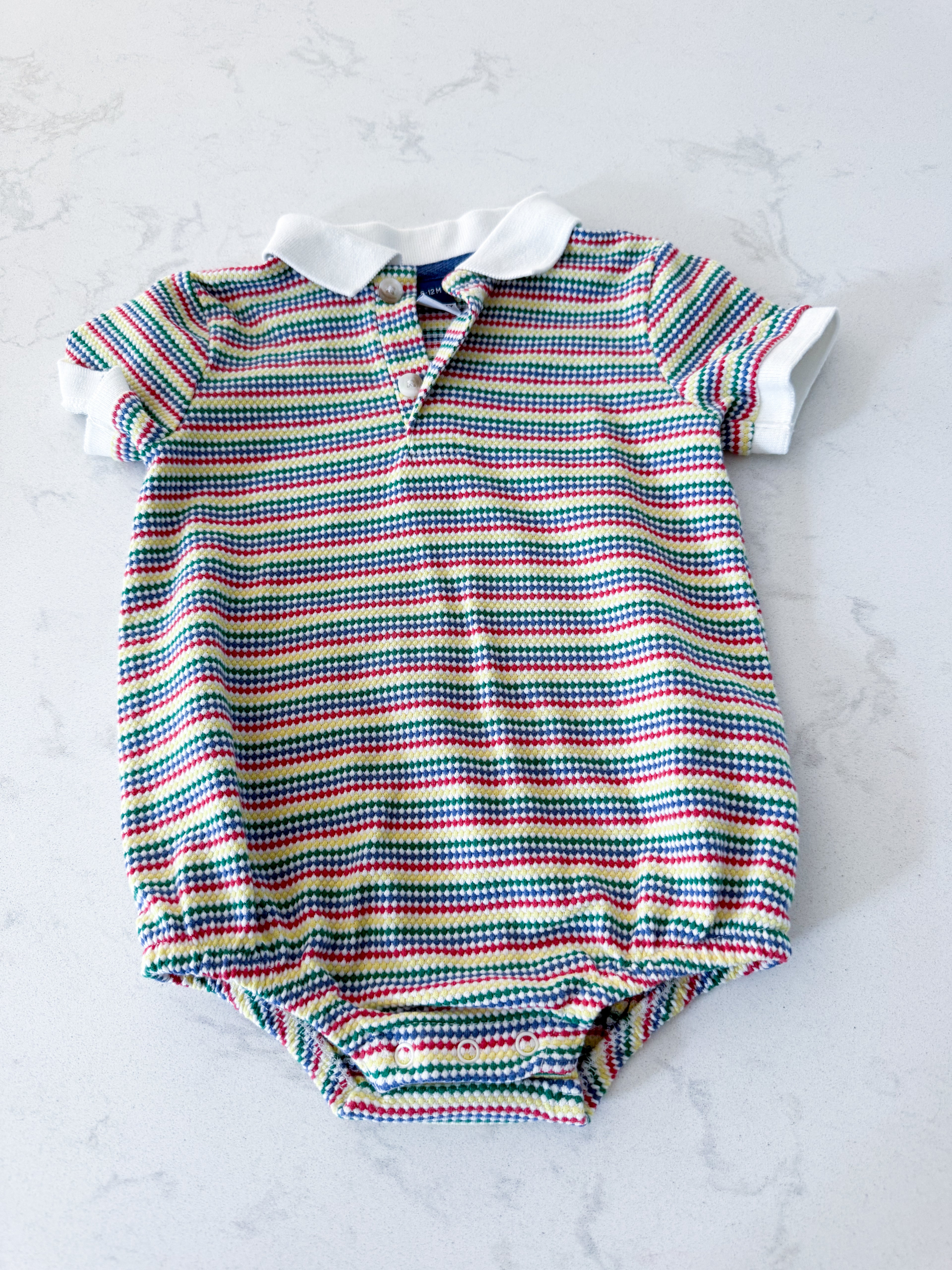 Old Navy- 6-12m- VGUC- primary coloured collared bodysuit with stripes