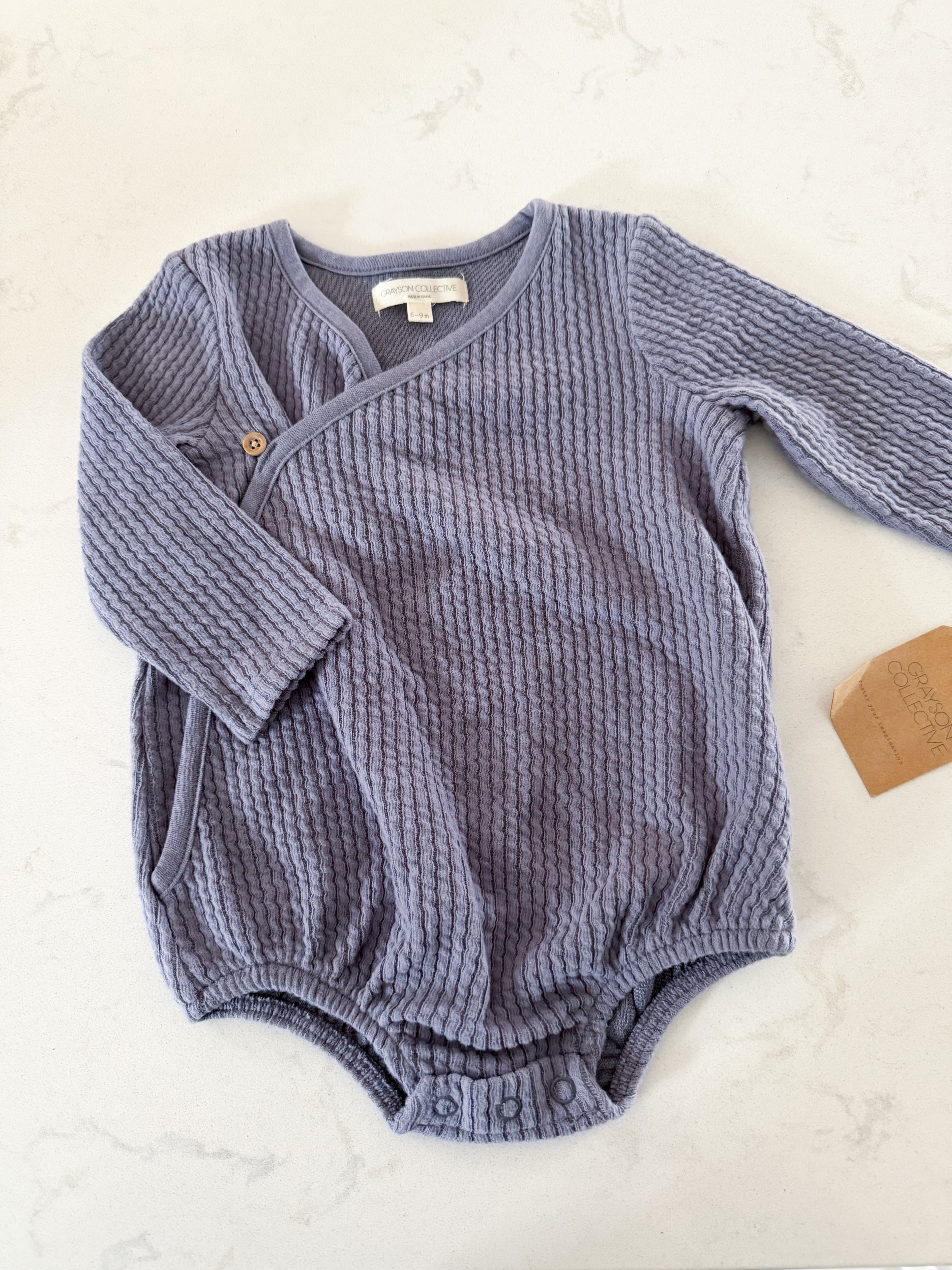 Grayson Collective- 6-9m- BNWT- purple ribbed wrap bodysuit