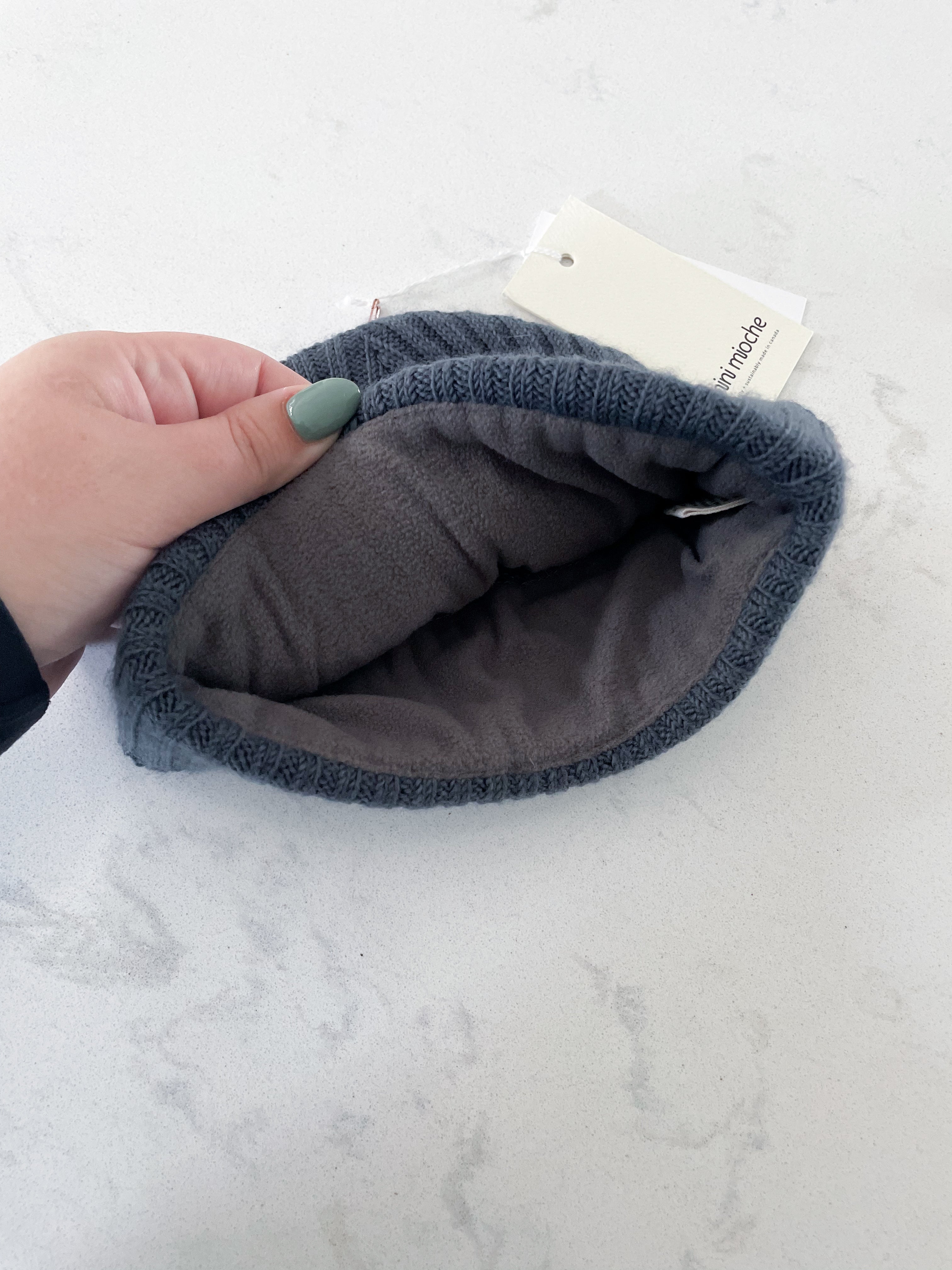 Mini Mioche-fits 6m-BNWT-grey knit fleece lined hat