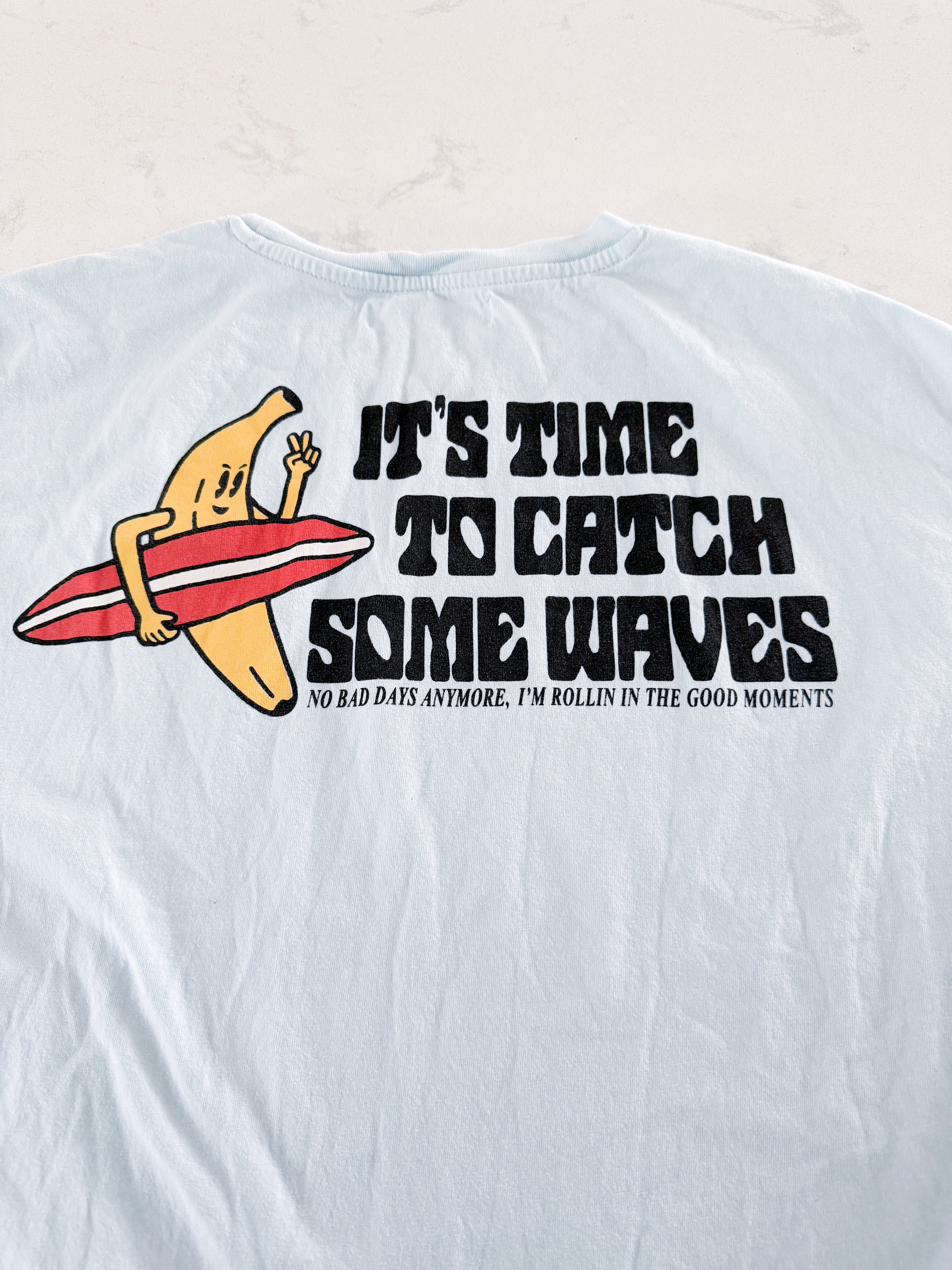 Zara- 11-12Y- GUC- ice blue banana surf t shirt