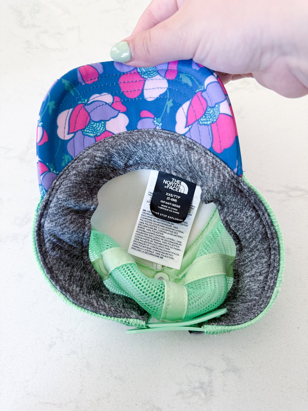 The North Face- XXS (0-6m)- VGUC- pink and purple ball cap with green mesh back