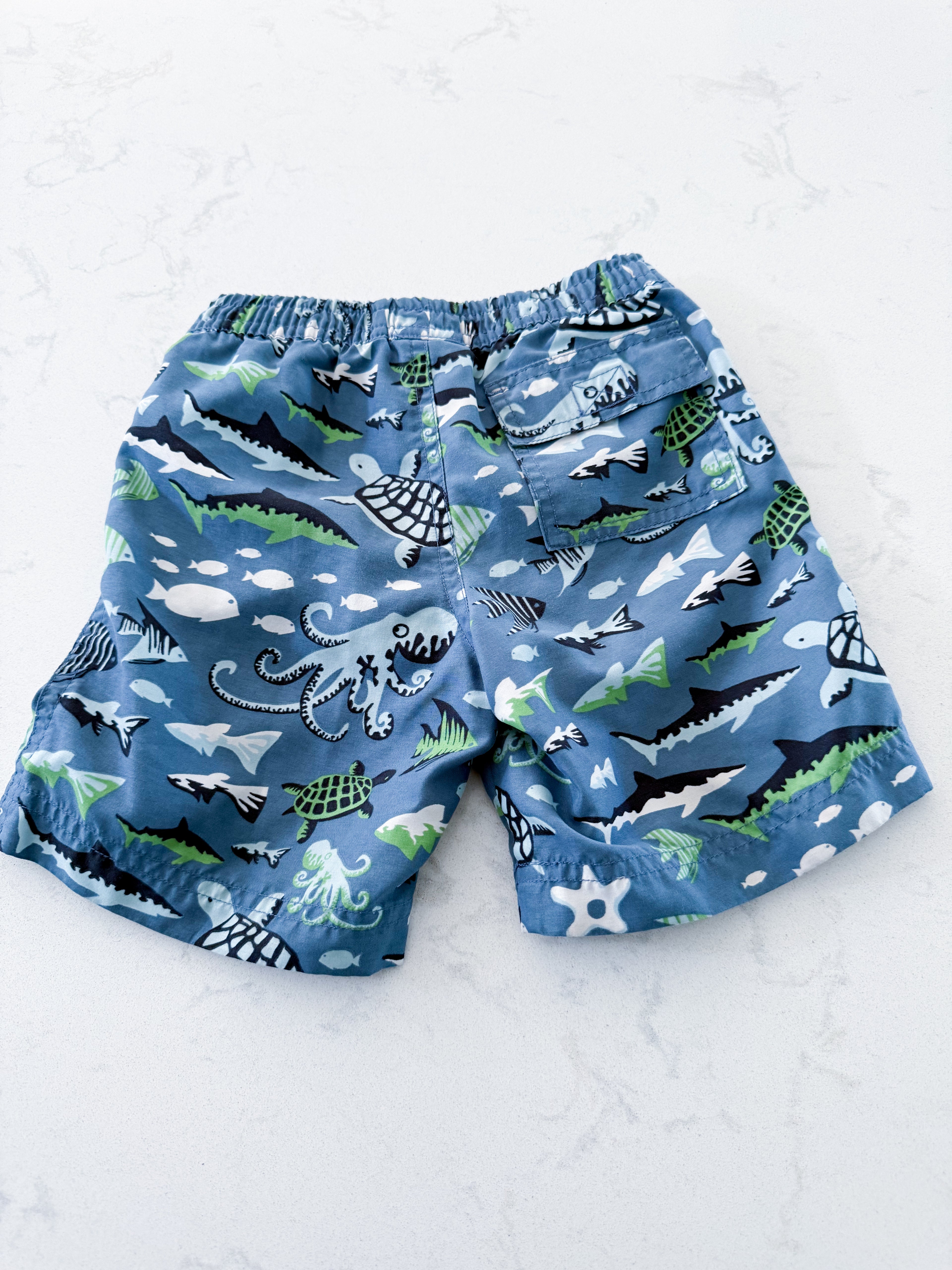 Joe Fresh- 3T- VGUC- blue swim trunks with underwater sea creatures pattern