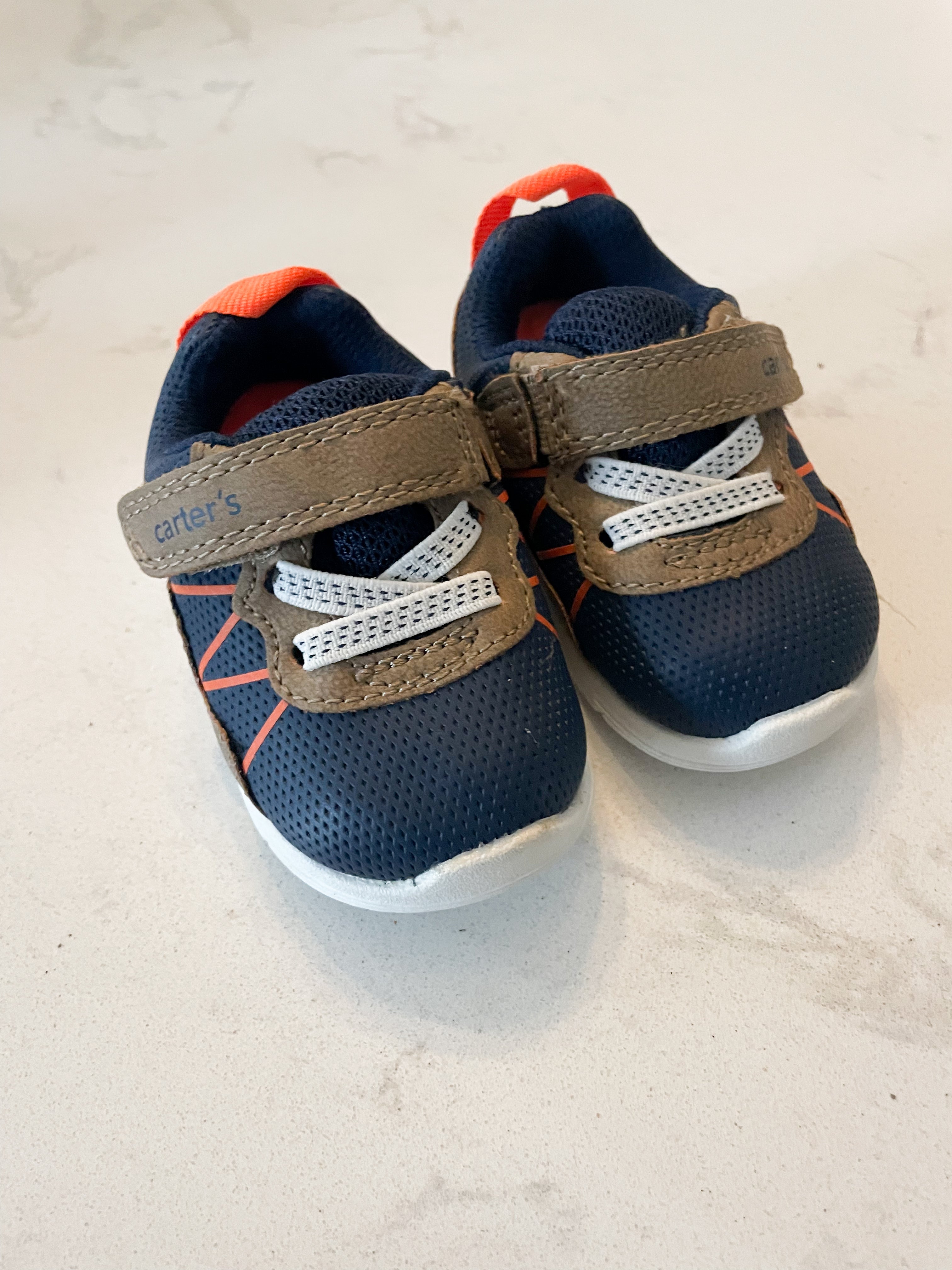 Carter’s-2C- EUC- brown orange and navy sneakers
