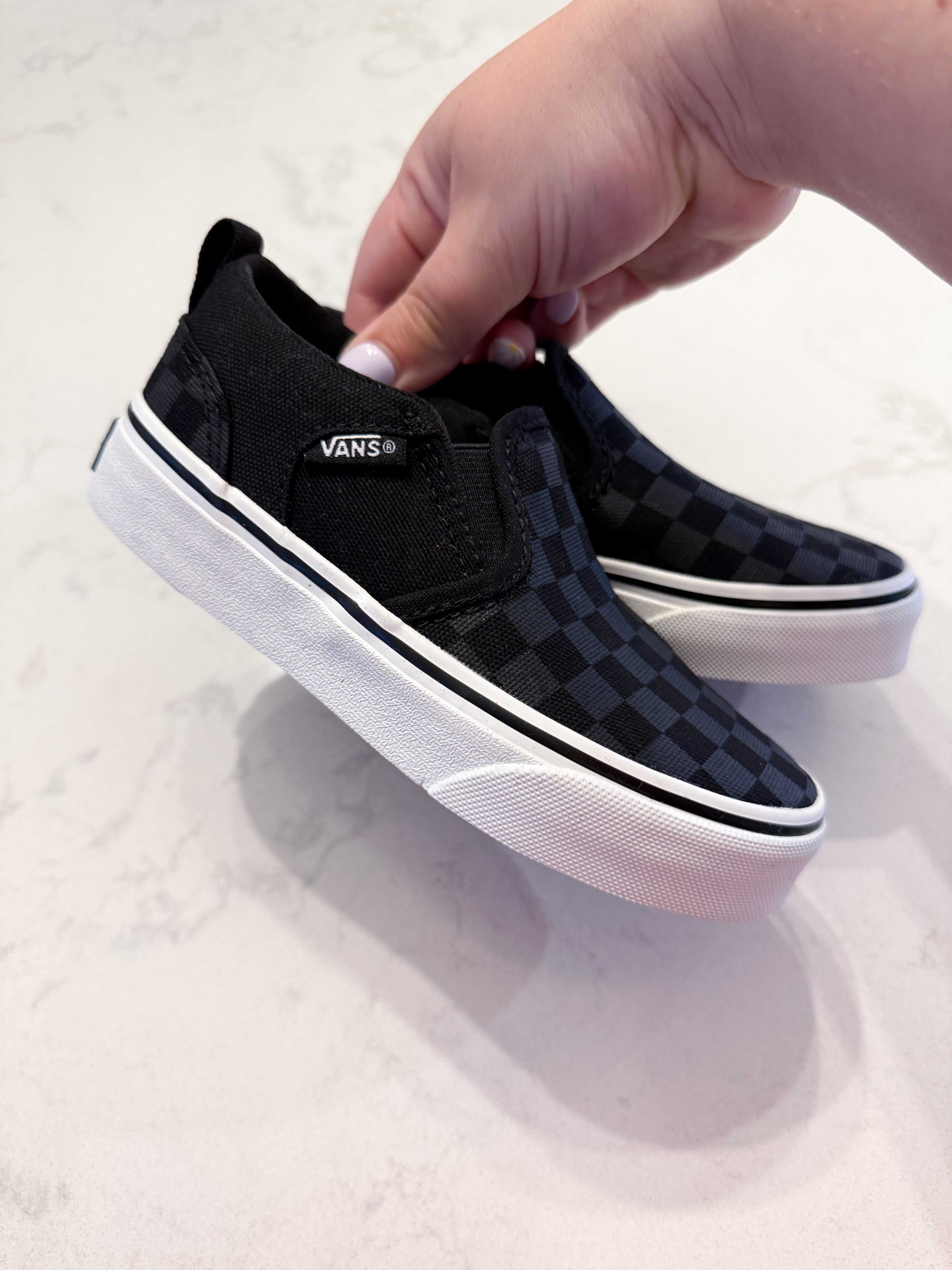 Vans- 11C- BNWT- black and grey checkered slip on shoes