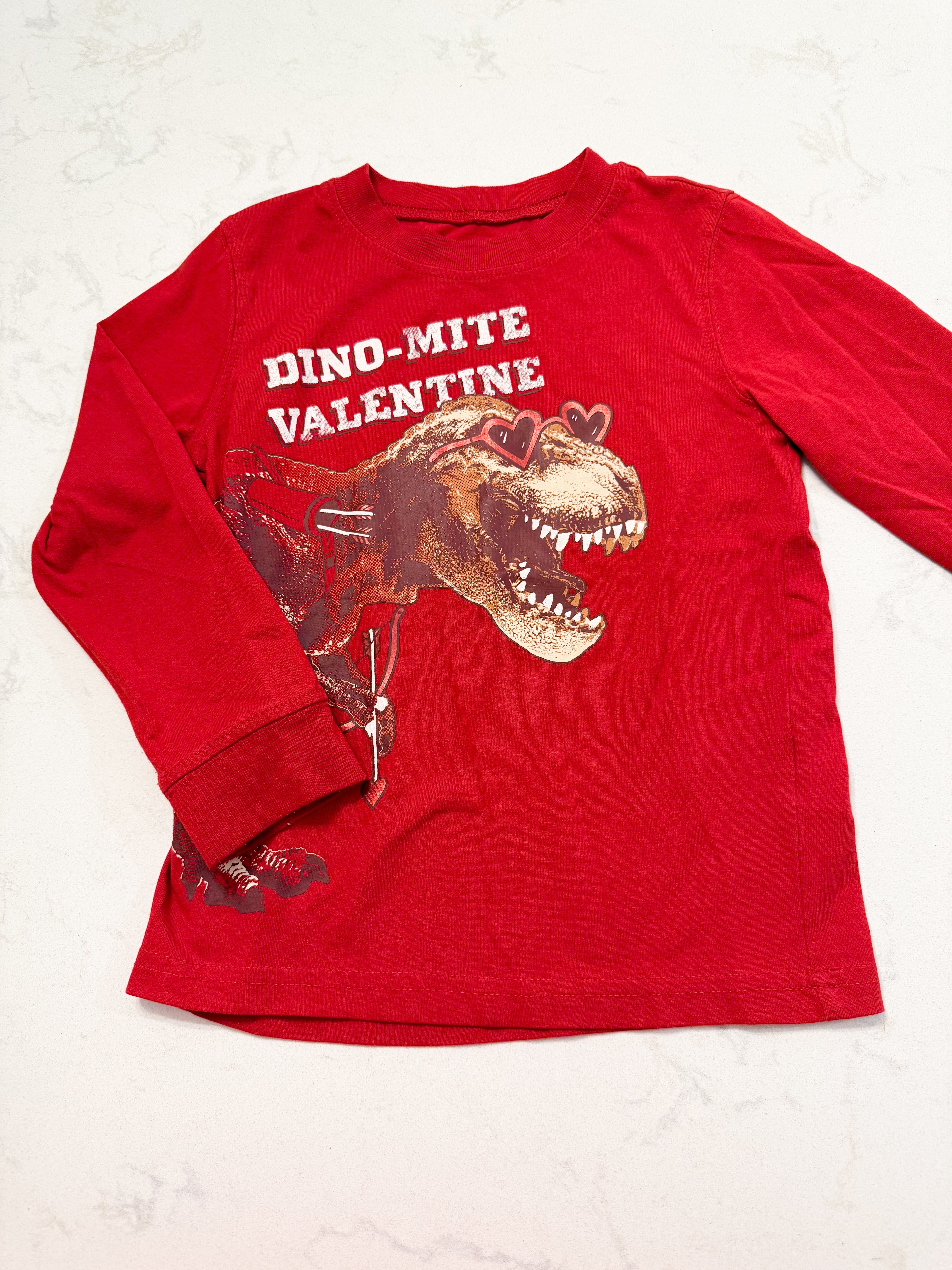 Carters- 3T- VGUC- red long sleeve shirt with valentines dinosaur