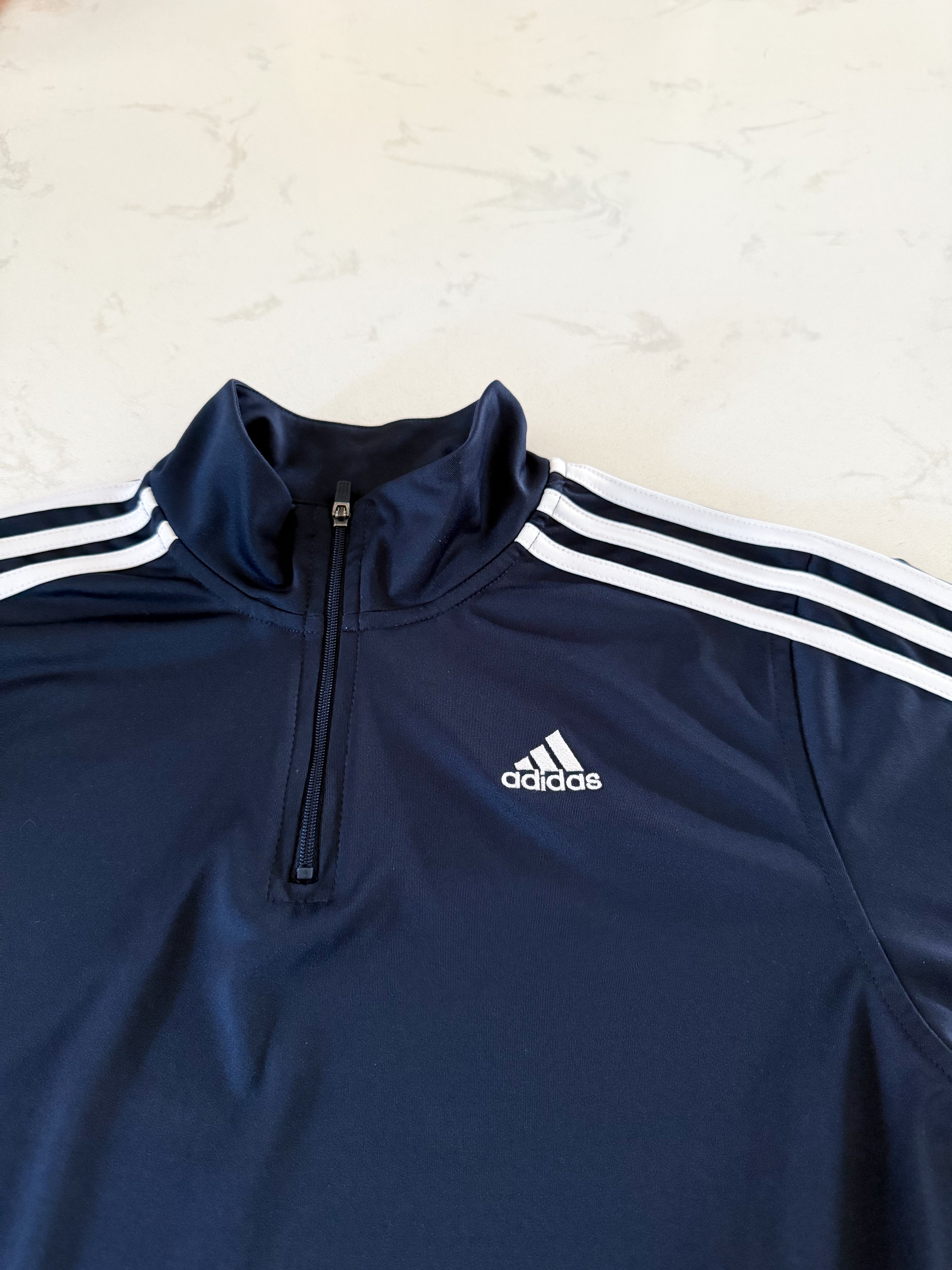 Adidas-12Y- VGUC- navy blue athletic quarter zip