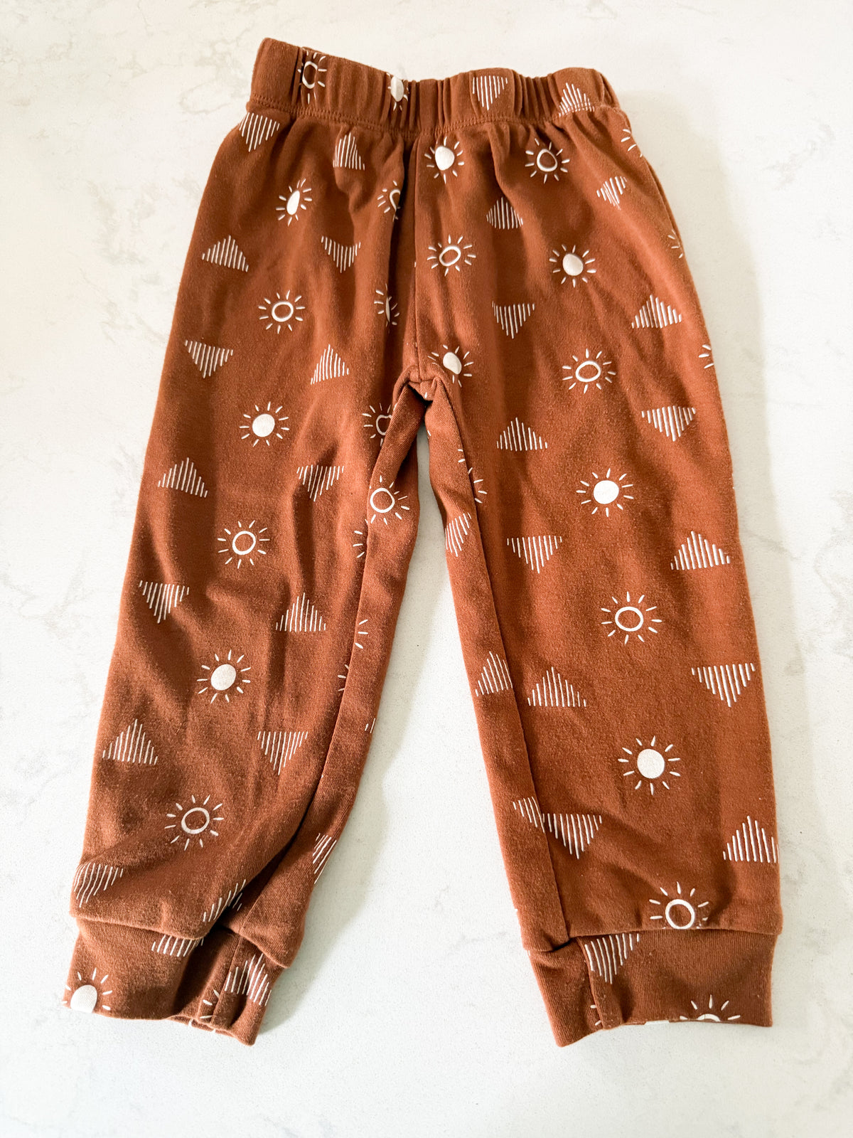 PL Kids- 2T- GUC- brown pants with minimalist sun pattern