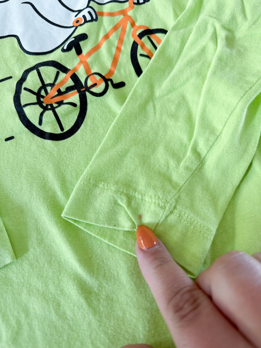 No brand- 4T- PLAY- bright green long sleeve shirt with ghost riding bicycle
