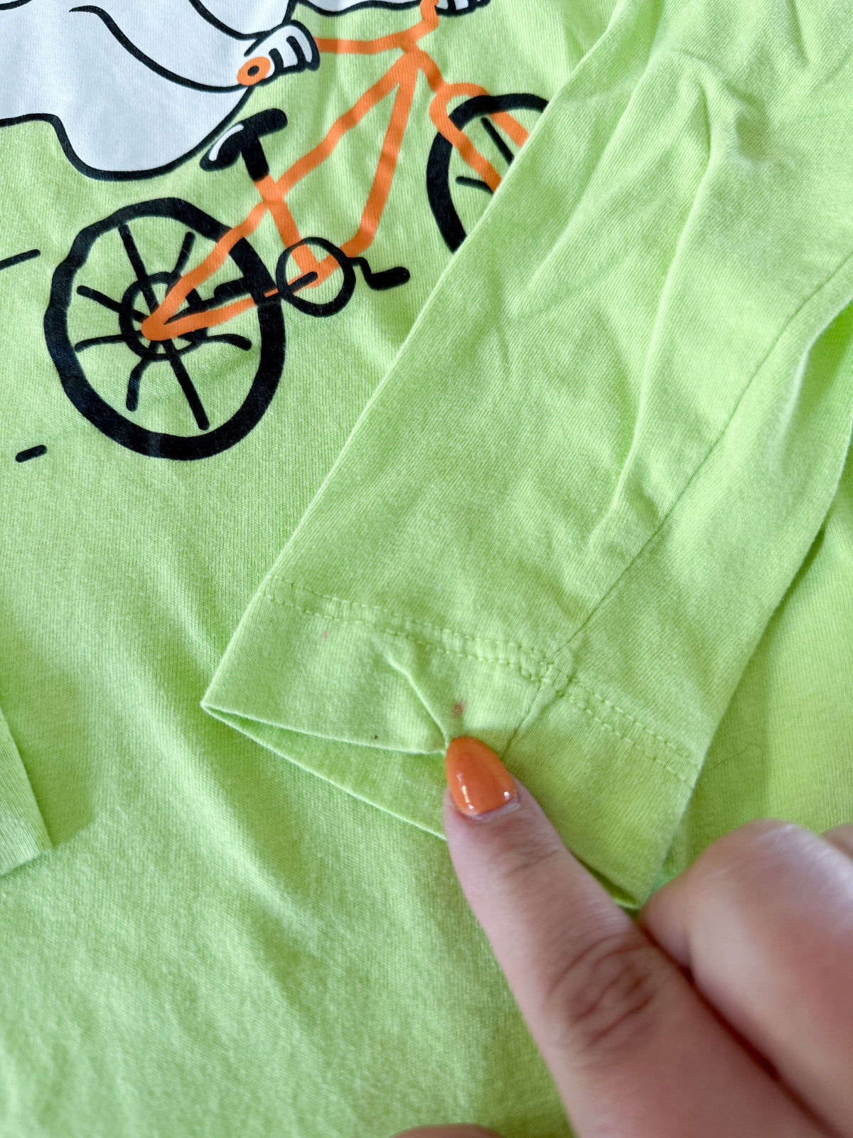 No brand- 4T- PLAY- bright green long sleeve shirt with ghost riding bicycle