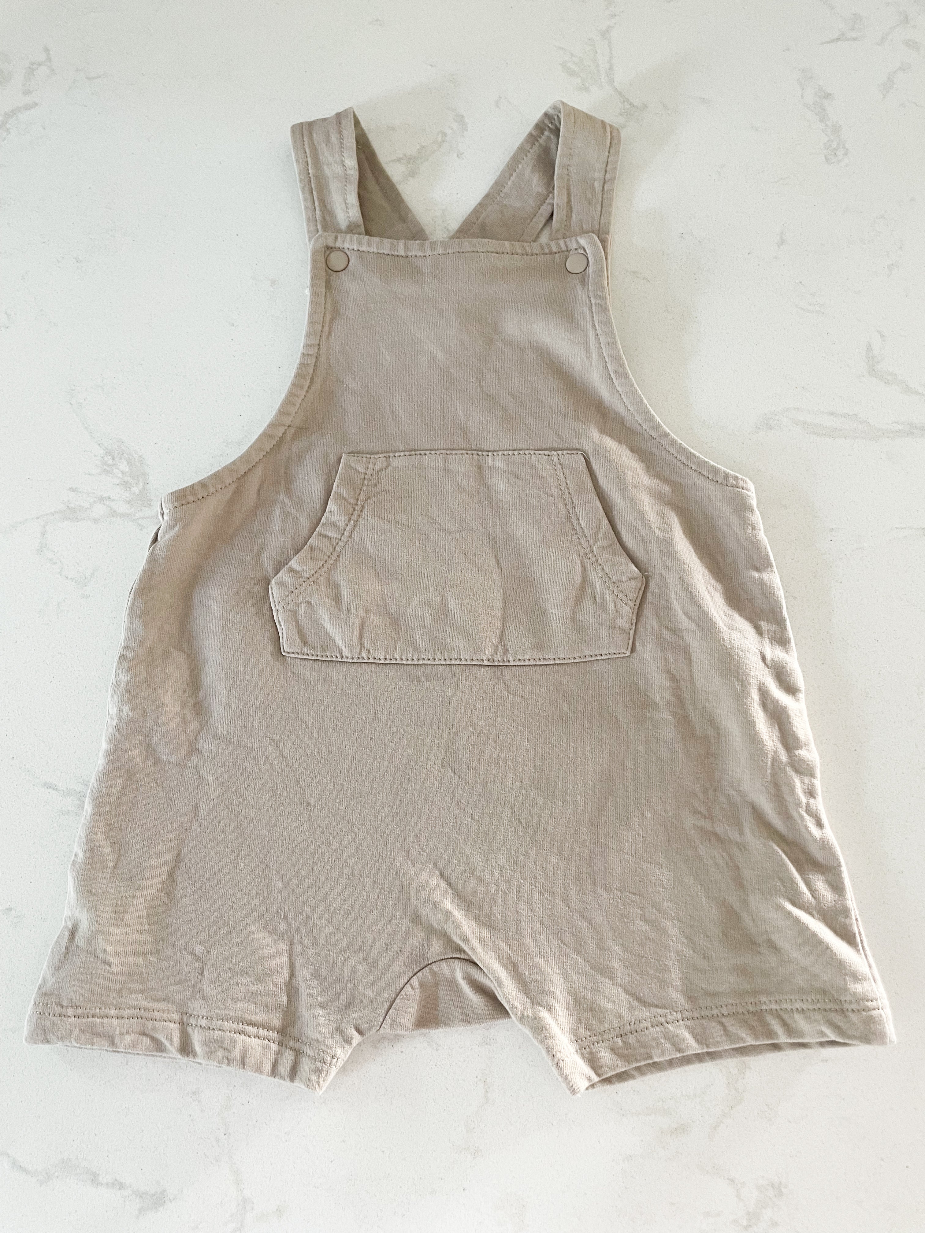H&M-9m-VGUC- beige cloth short overalls