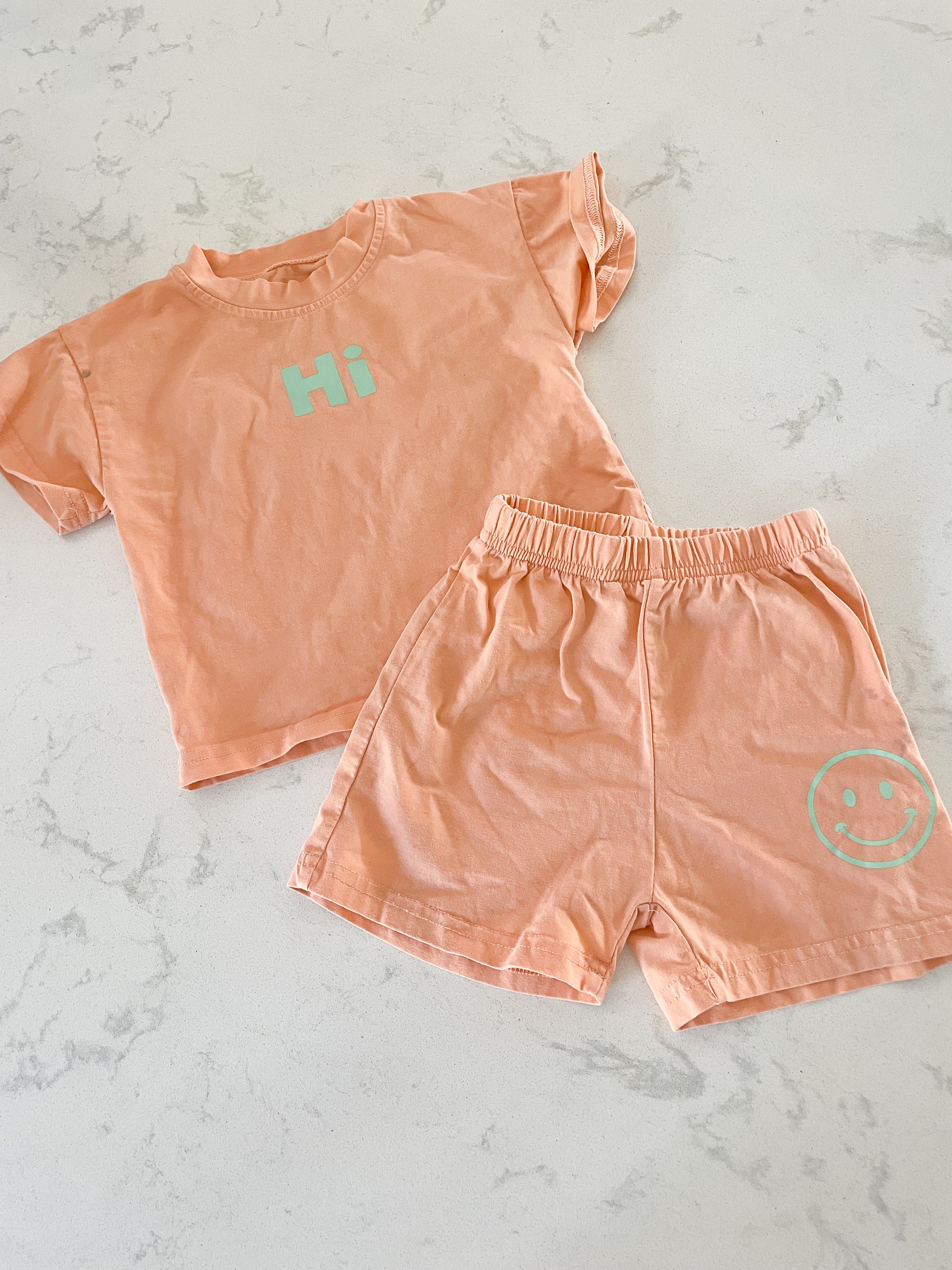 No brand- 12-18m-PLAY- light orange two piece set with happy face
