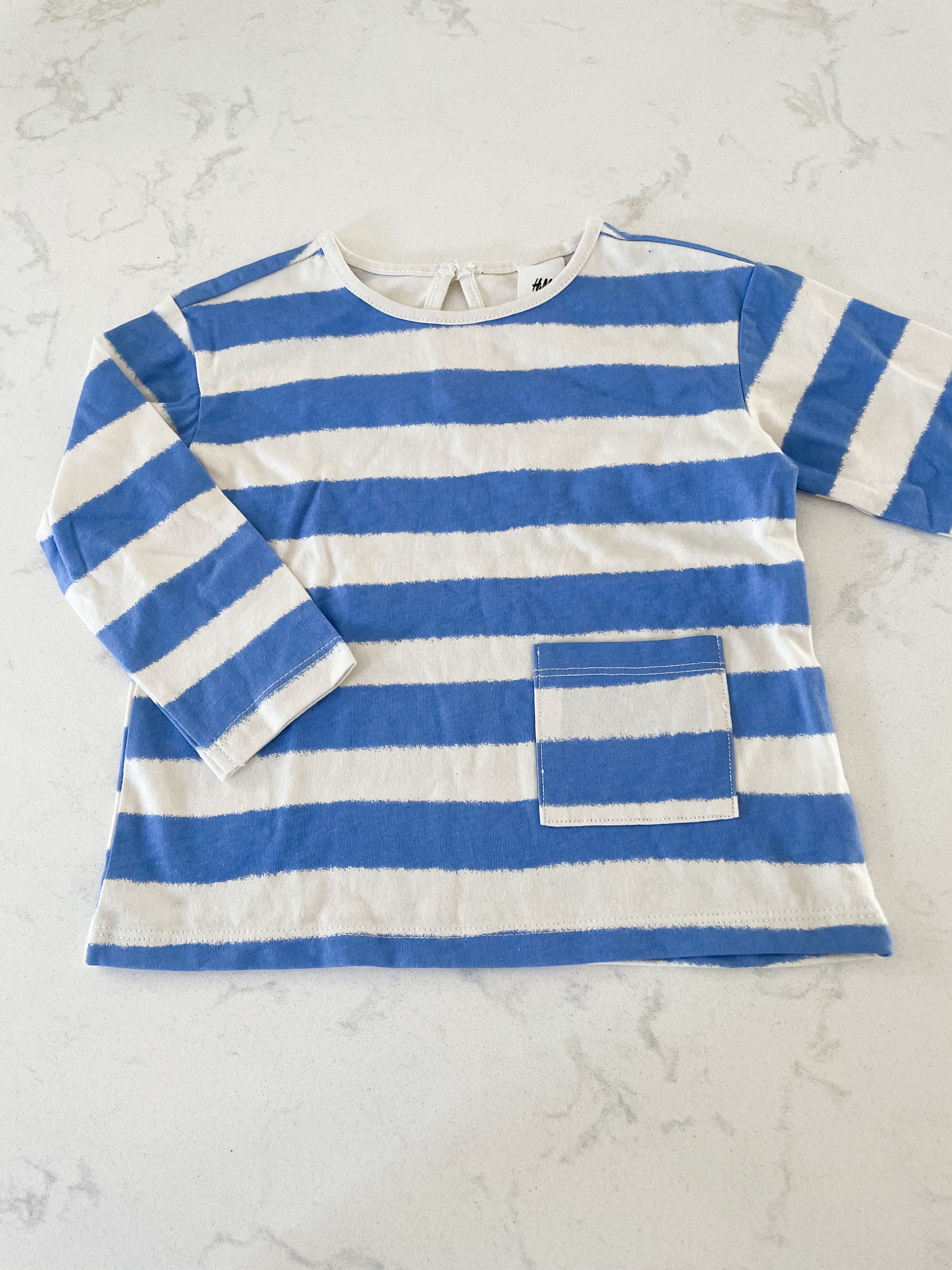 H&M- 9-12 months- blue and white long sleeve shirt