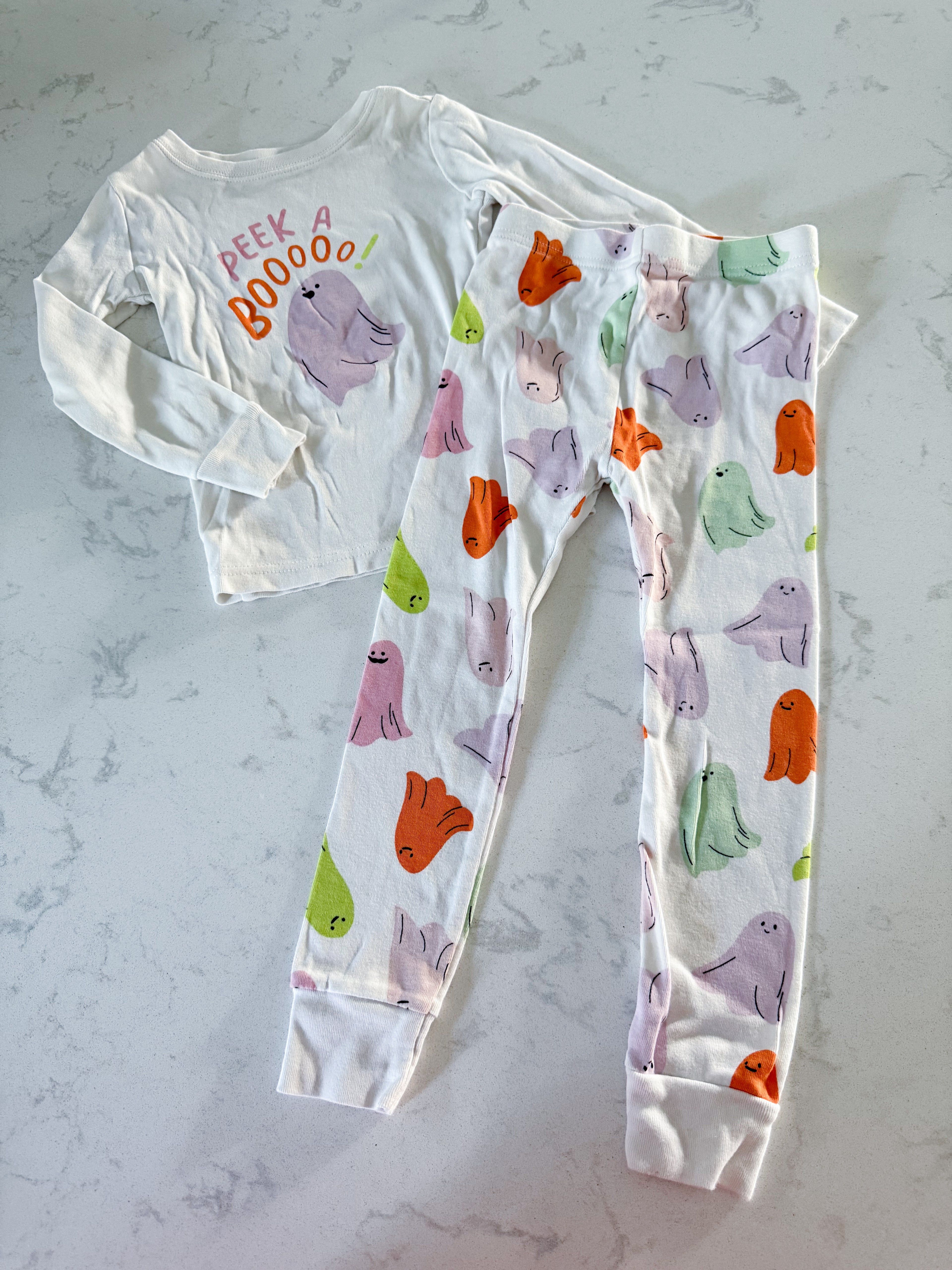 Old Navy- 4T- GUC- white pink orange and green ghost pajamas