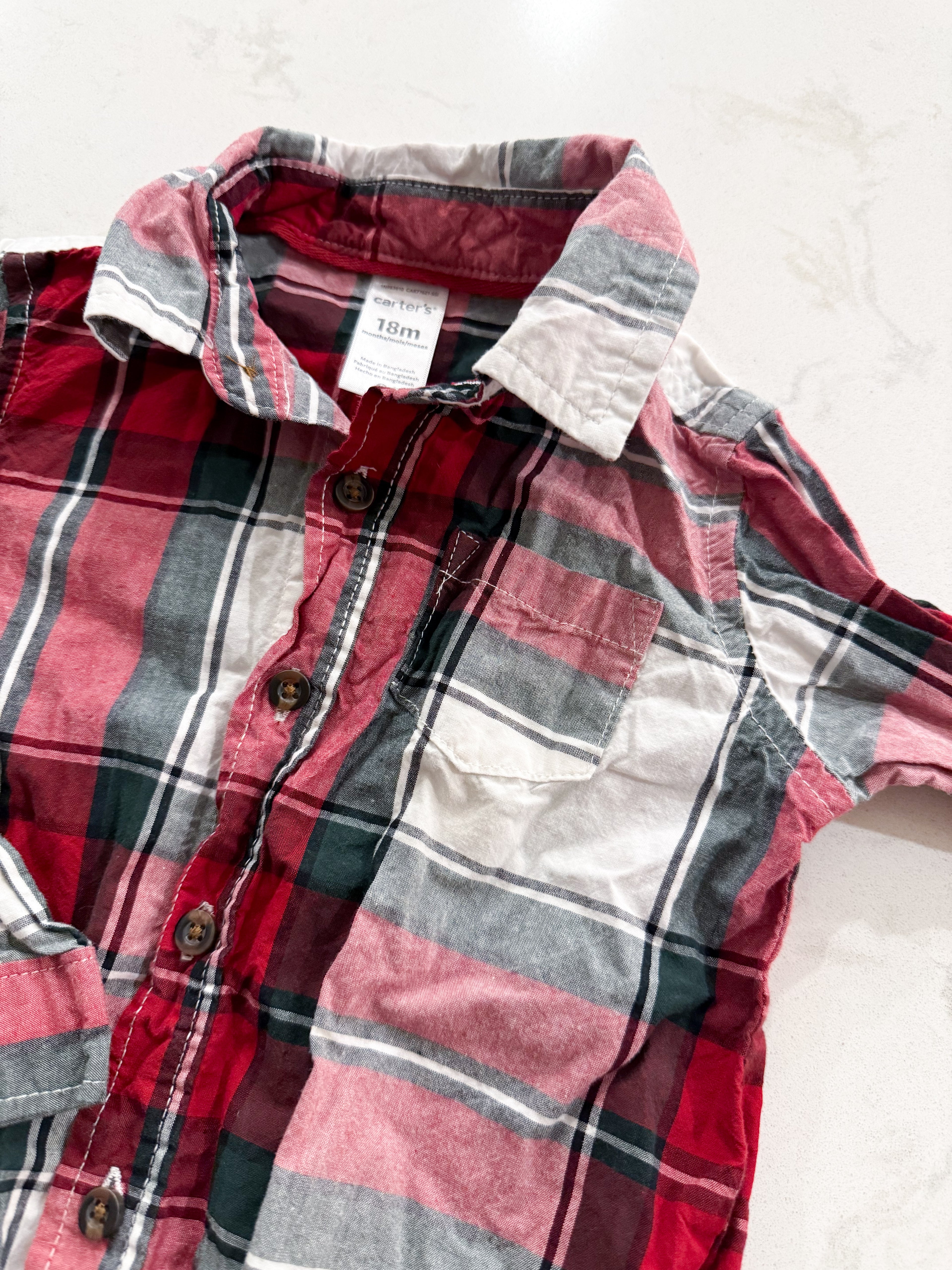 Carter’s- 18m- VGUC- red and green plaid bodysuit
