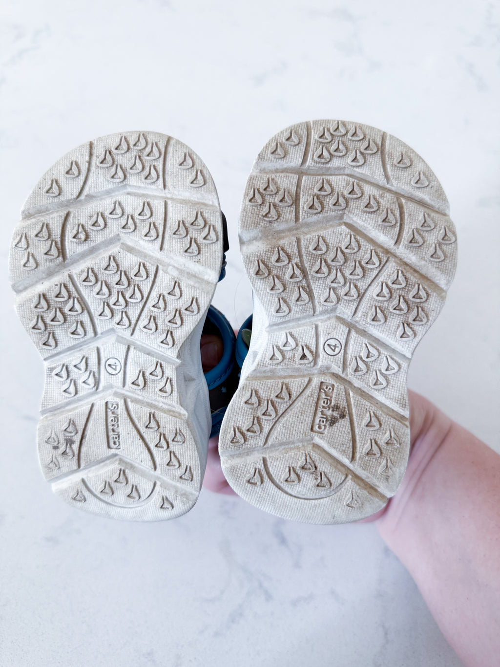 Carters- 4C- GUC- grey and blue Velcro shark sandals with light up heel