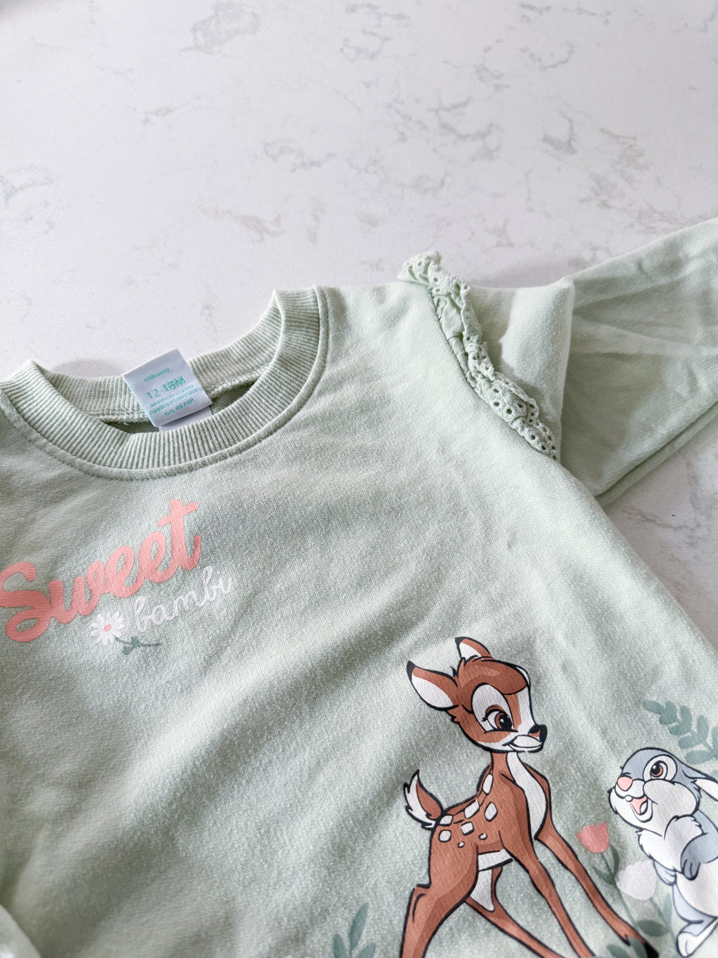 Disney Baby- 12-18m- GUC- mint green Bambi sweat set