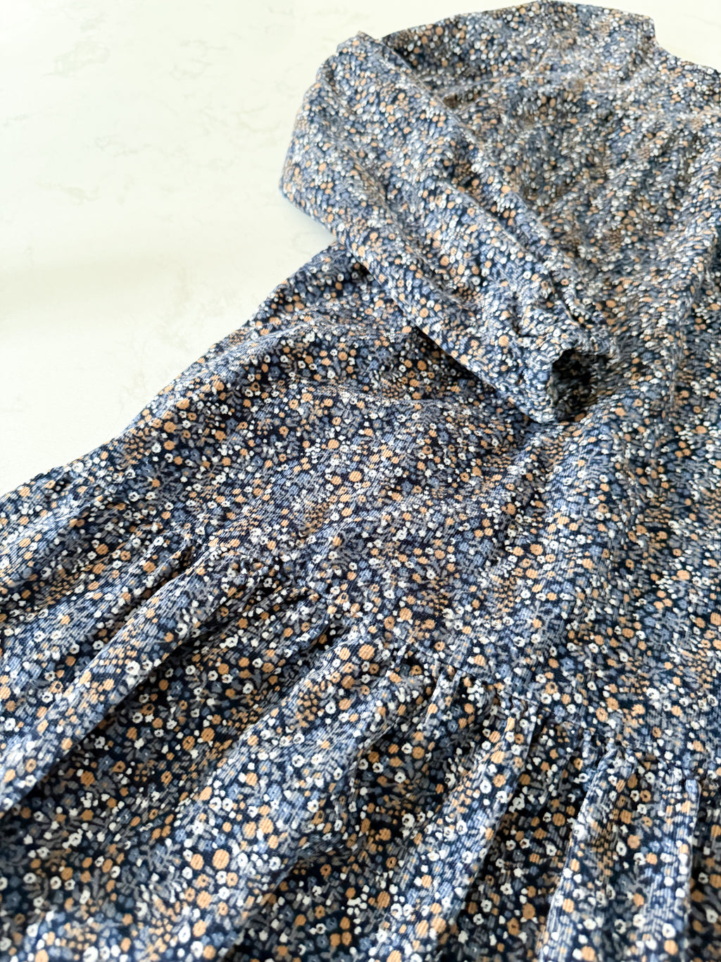 Gap Kids- 12Y- VGUC- blue corduroy floral fall pattern dress long sleeve