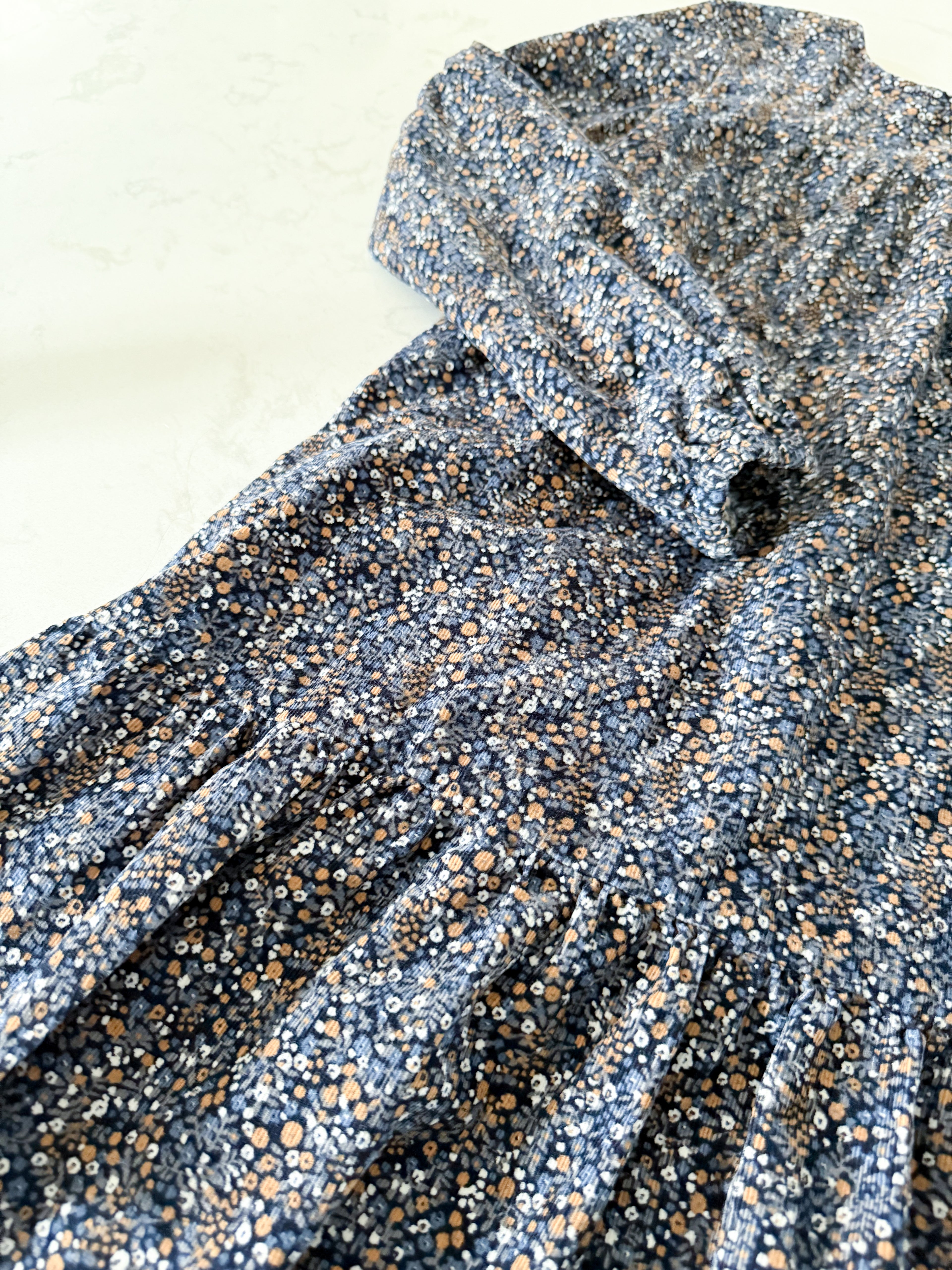 Gap Kids- 12Y- VGUC- blue corduroy floral fall pattern dress long sleeve