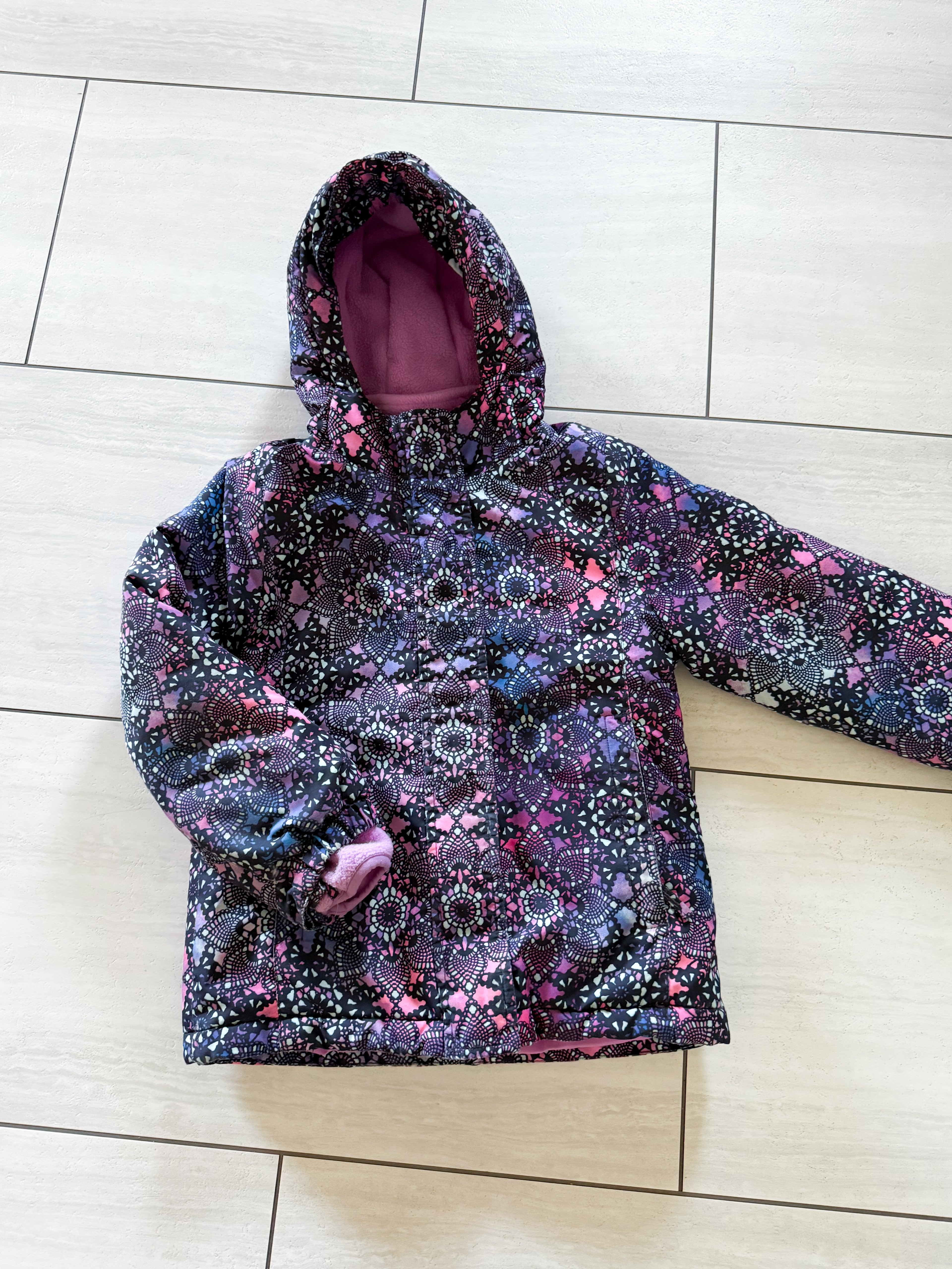 The Children’s Place- 5-6Y- GUC- purple patterned multi layered coat