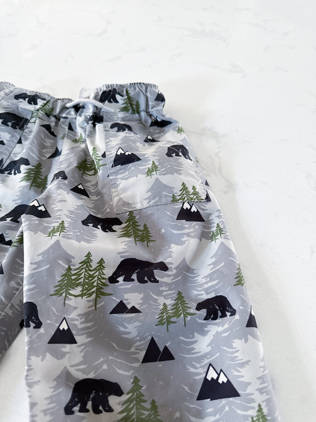Jan and Jul- 3T- PLAY- grey splash pants with mountains and bears