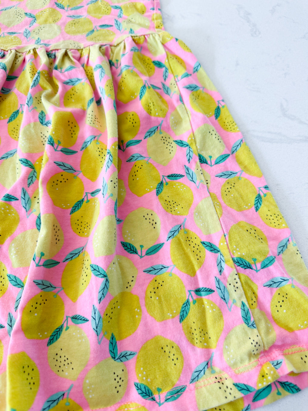 H&M- 4-6Y- GUC- bright pink tank dress with yellow lemons