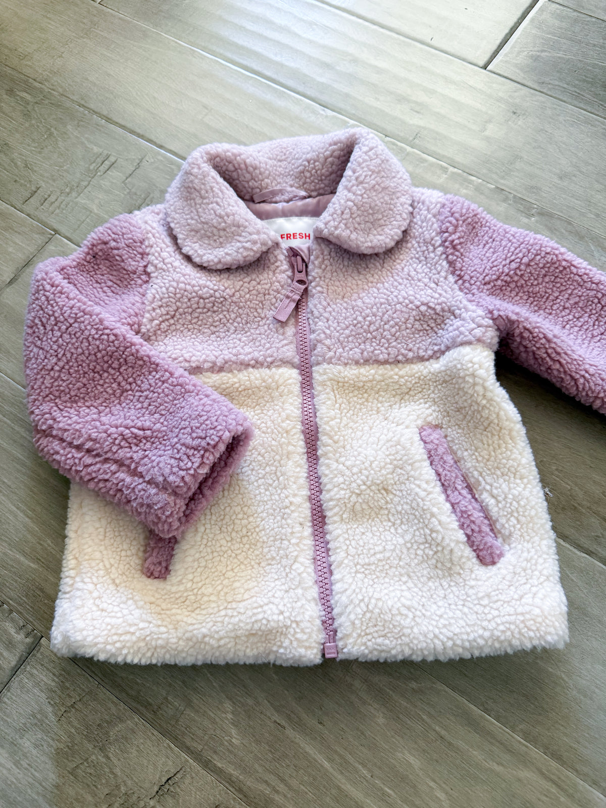 Joe Fresh- 18-24m (fits big)- PLAY- fleece zip up white and pink collared jacket