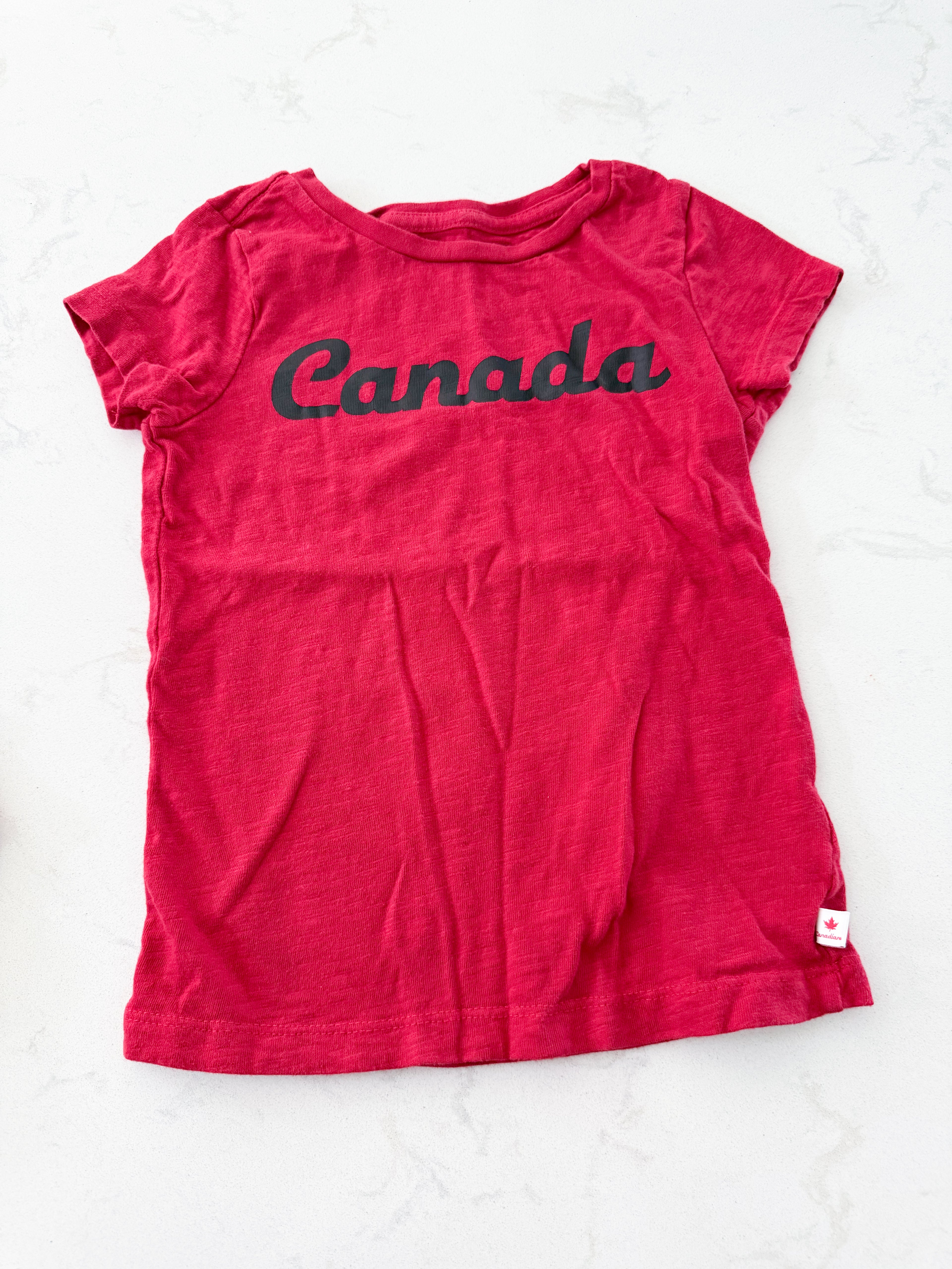 Canadiana- 6Y- GUC- red t shirt with Canada in cursive