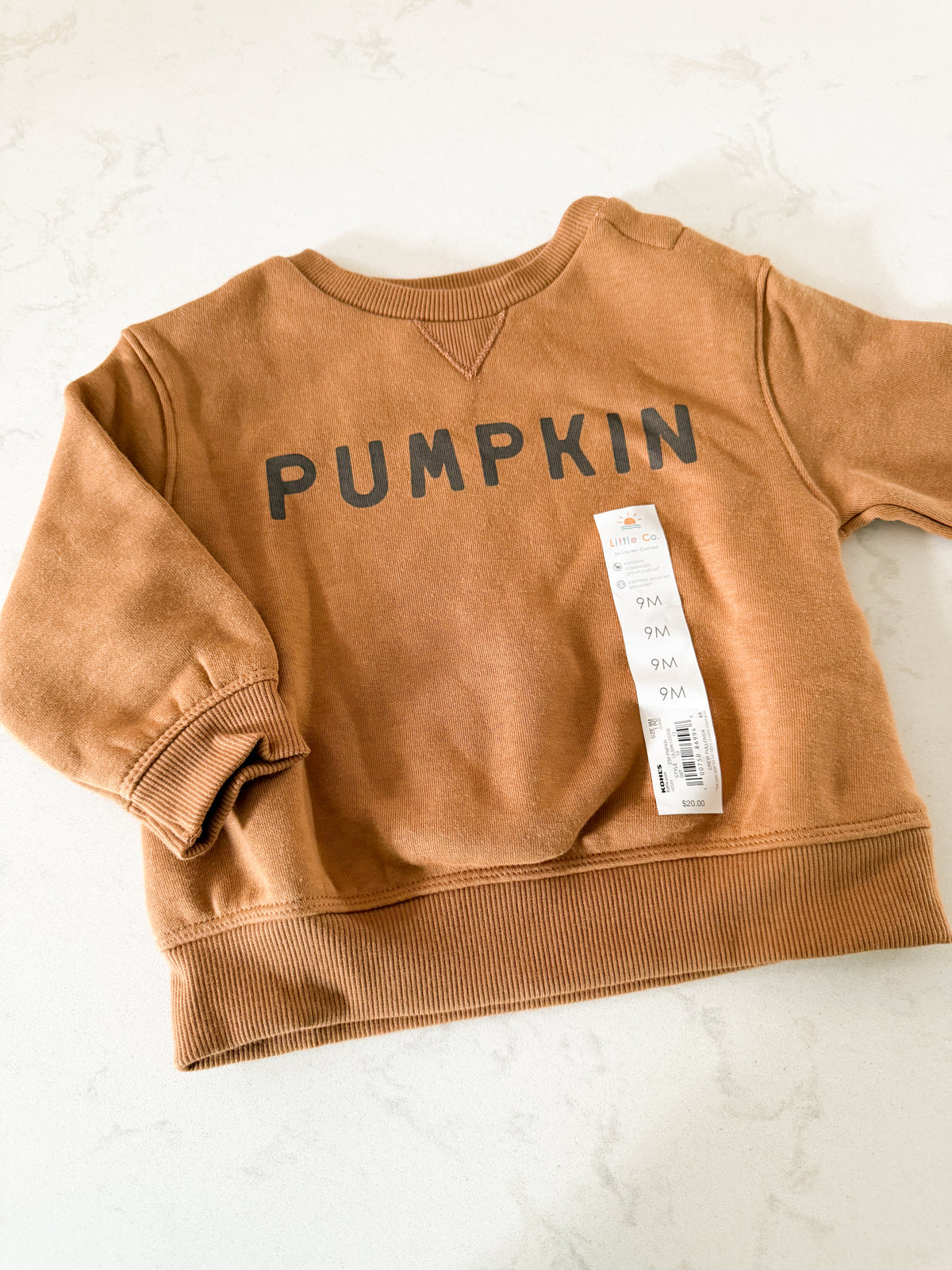 Little and Co by Lauren Conrad- 9m- BNWT- brown crewneck with “pumpkin”