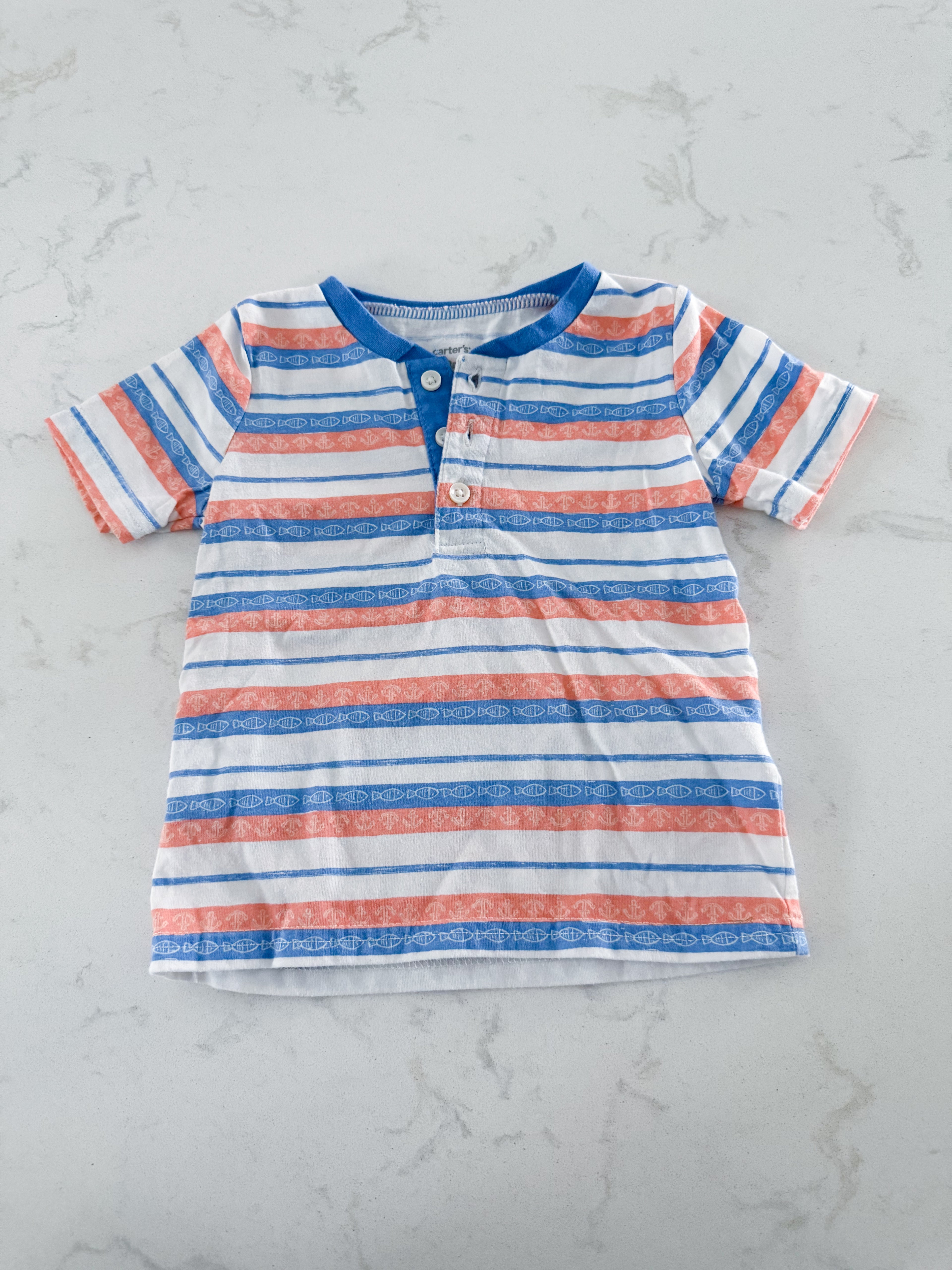 Carters- 18m- VGUC- orange and blue striped with fish