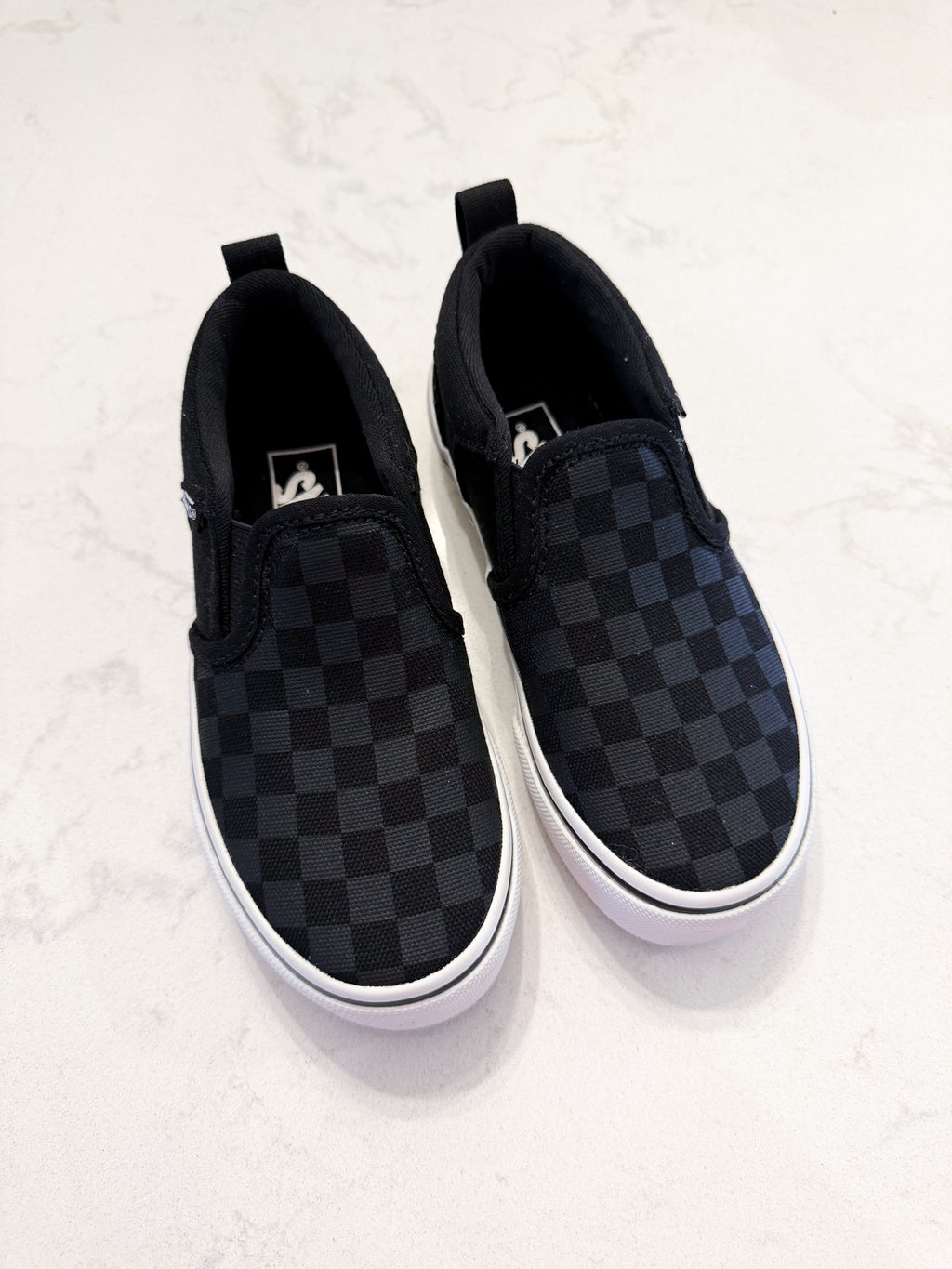Vans- 11C- BNWT- black and grey checkered slip on shoes