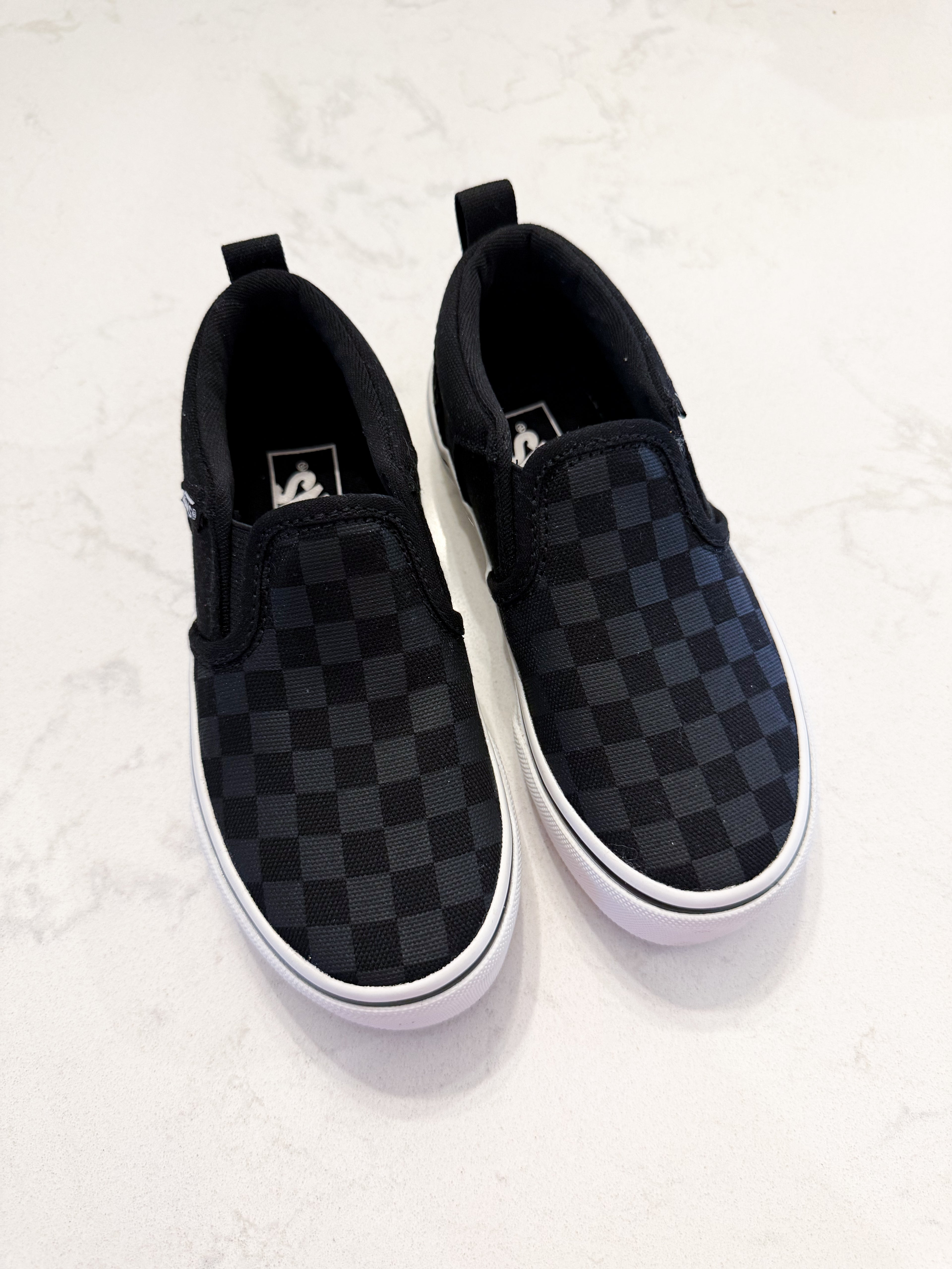 Vans- 11C- BNWT- black and grey checkered slip on shoes