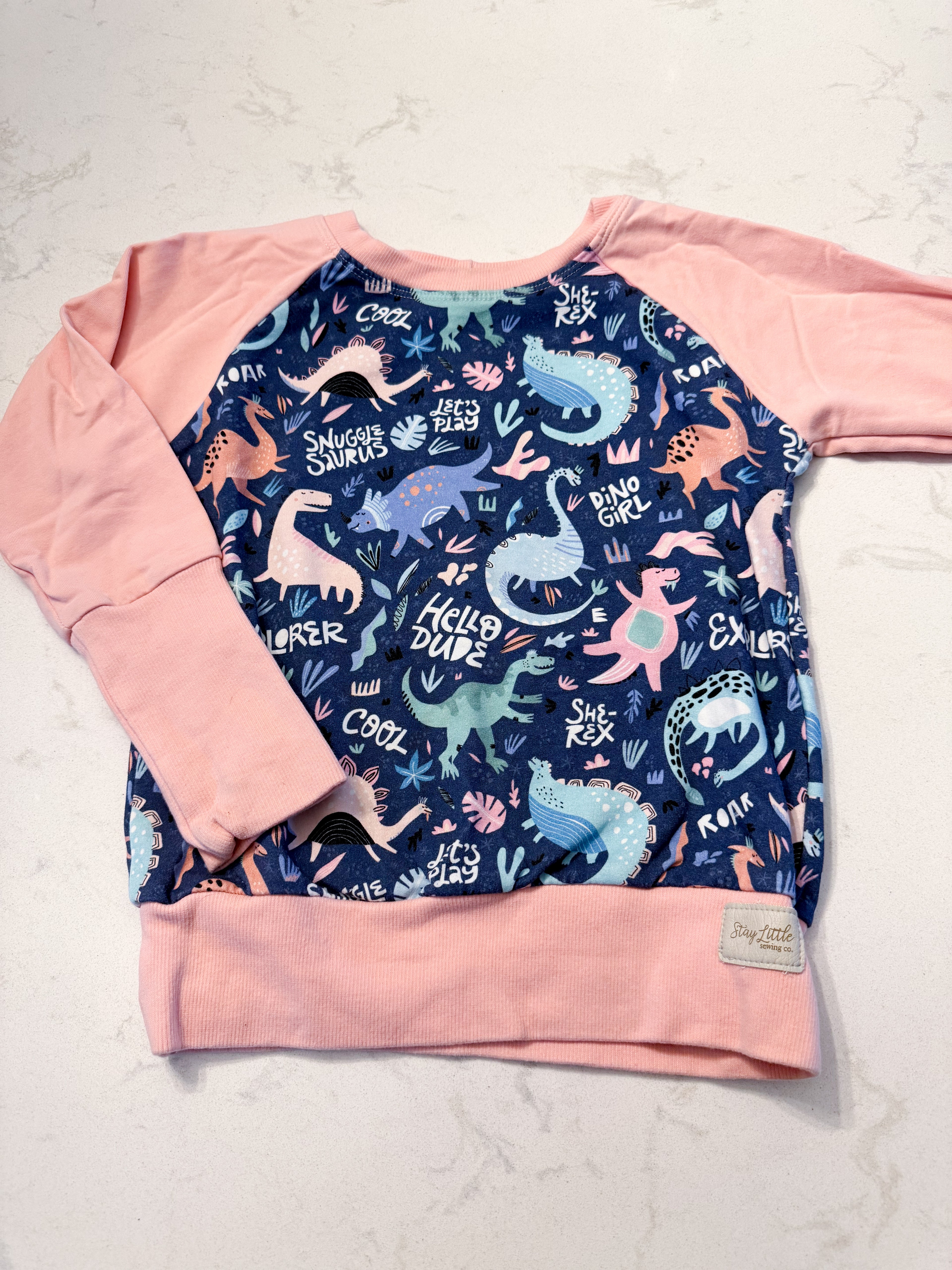 Stay Little Sewing Co- 3-6Y- PLAY- pink grow with me dinosaur crew