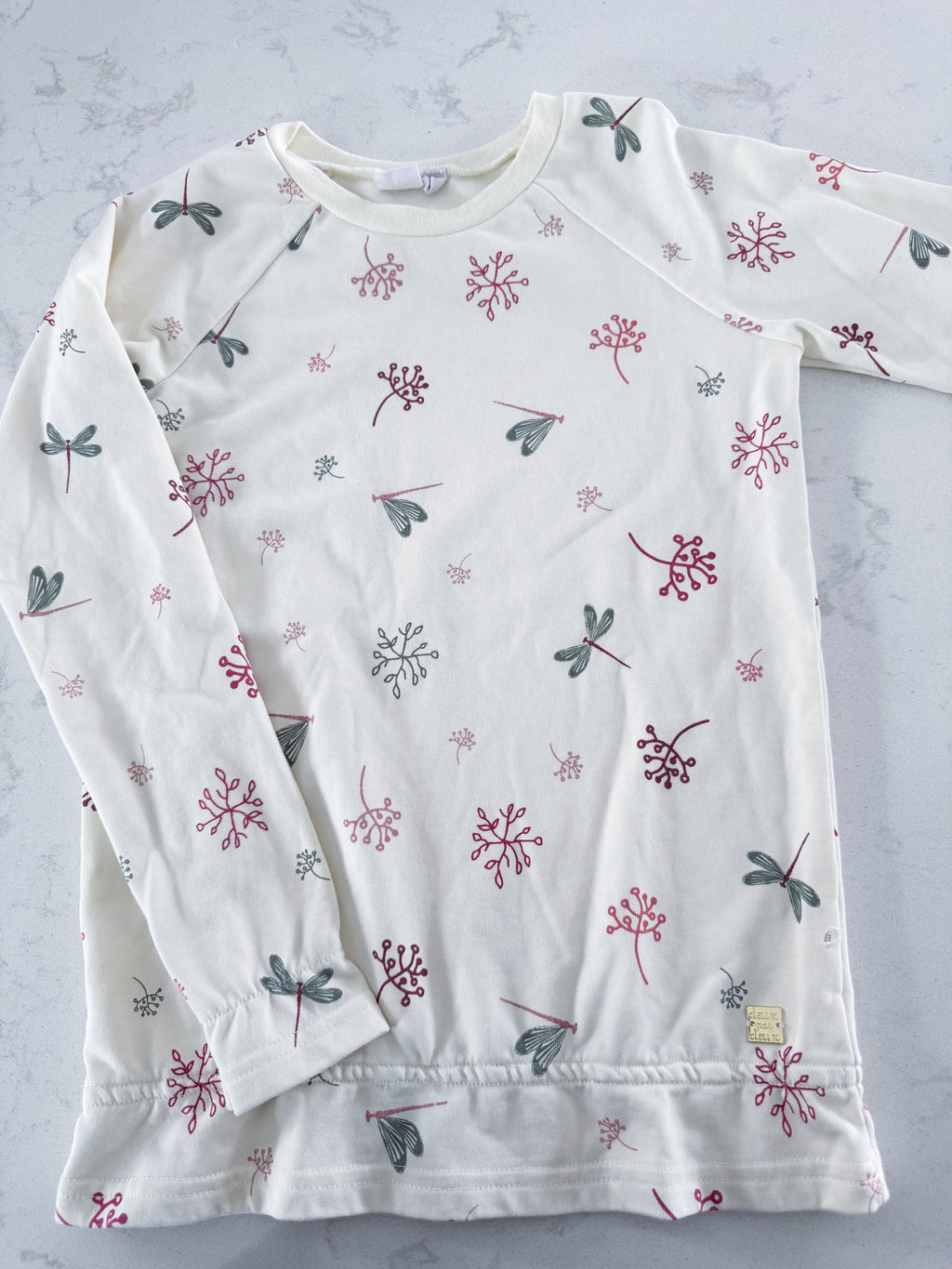 Deux Par Deux- 10Y- VGUC- White long sweater with florals and dragonflies
