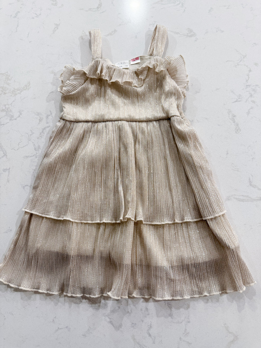 Zara- 5-6Y- VGUC- gold sparkly chiffon dress