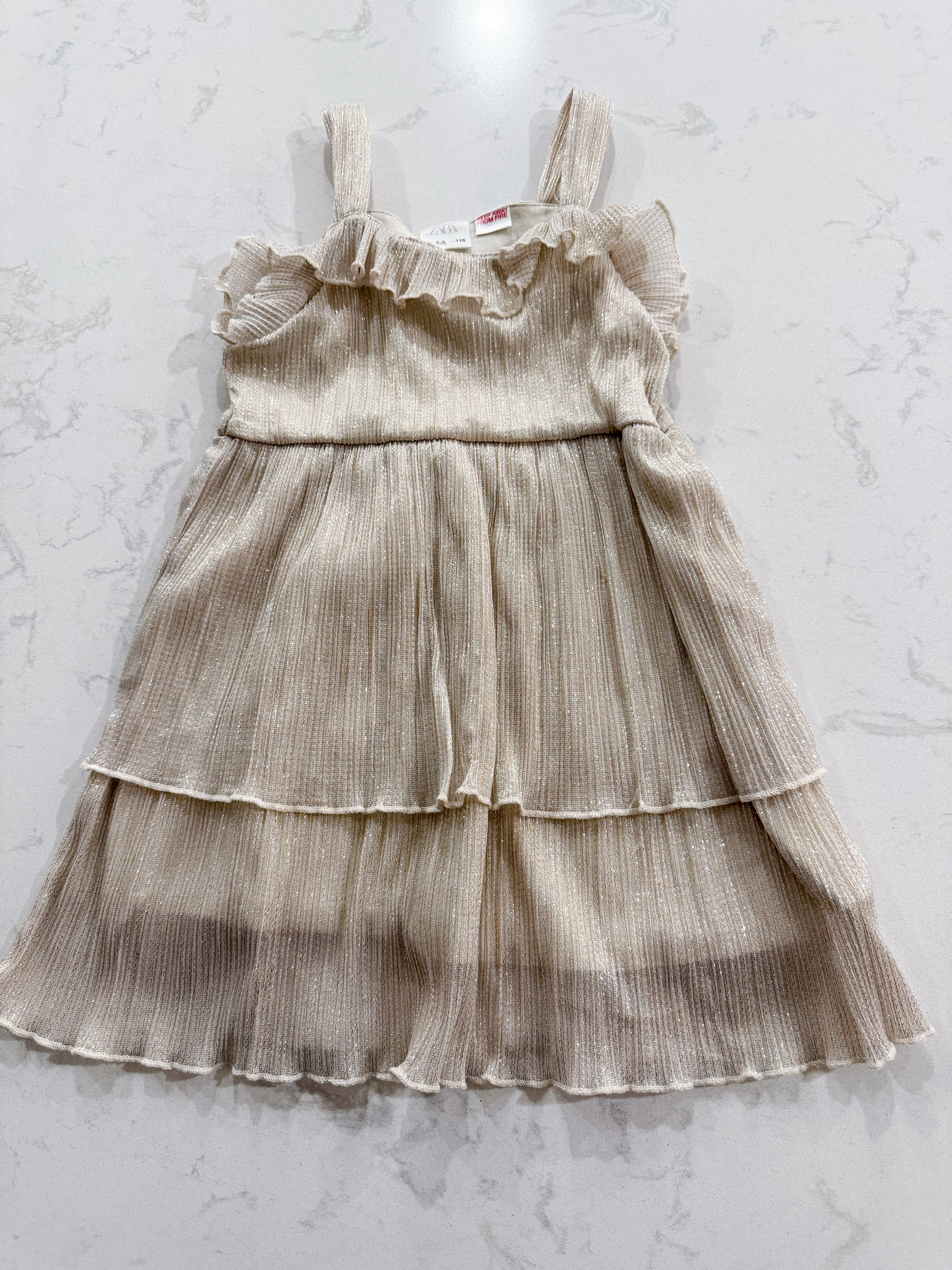 Zara- 5-6Y- VGUC- gold sparkly chiffon dress