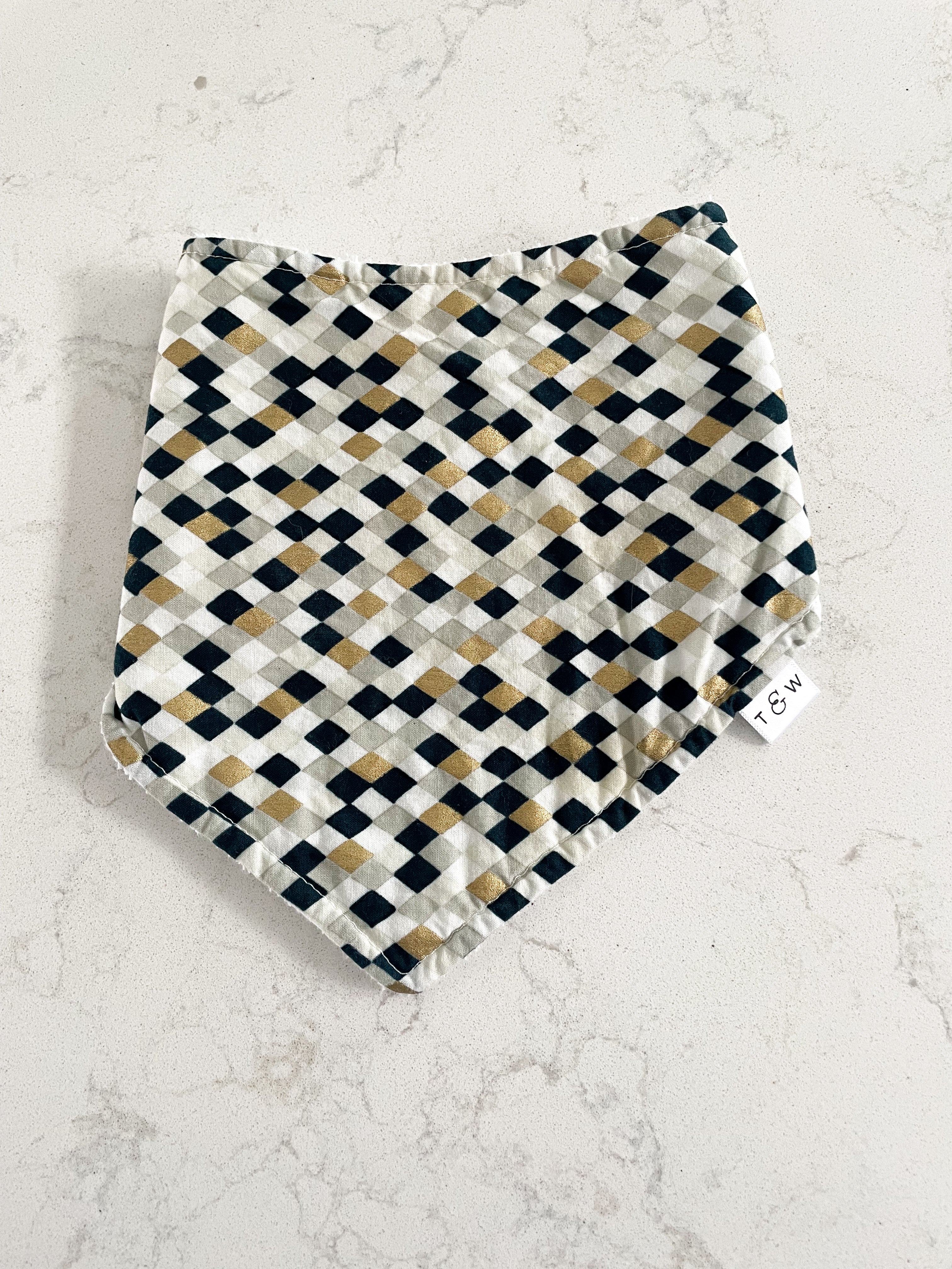 Tay and Willow- drool bib- gold black and white