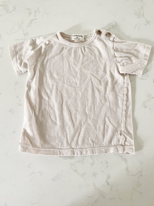 1+in the family- 18m-VGUC- beige and white striped t shirt