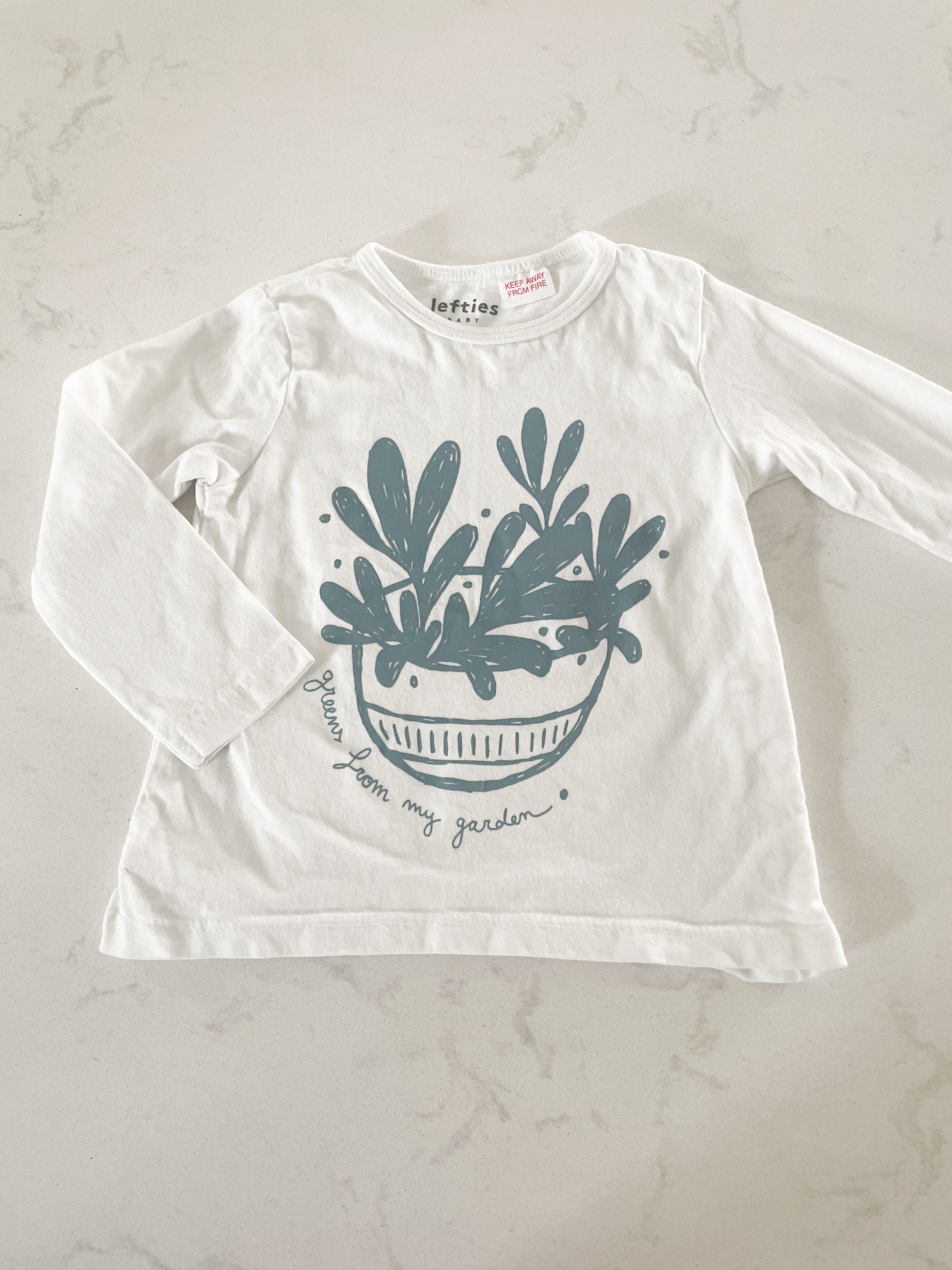 Lefties Baby-6-9m-EUC- long sleeve white shirt with greens