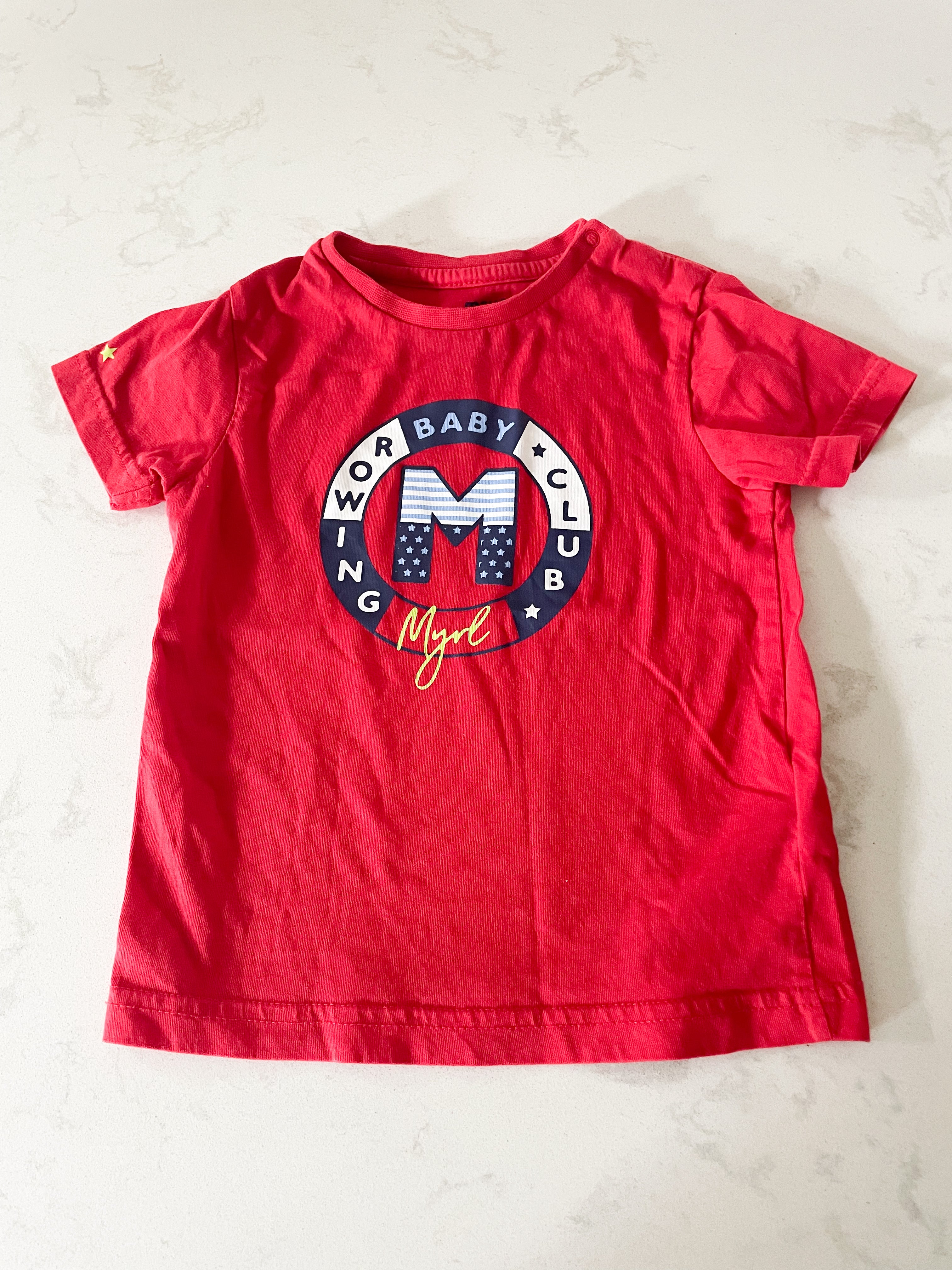 Mayoral-24m-VGUC- red t shirt with logo