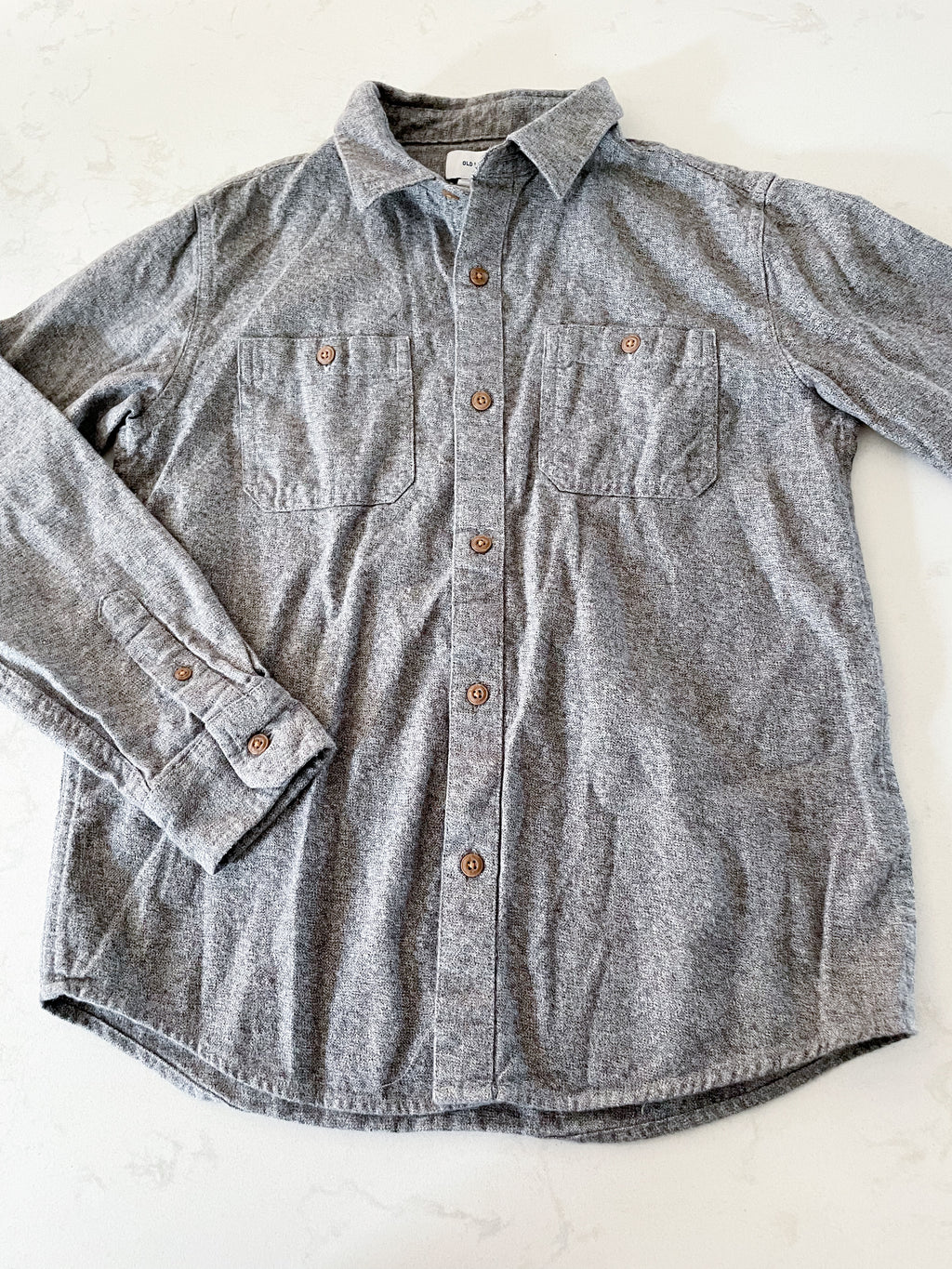 Old Navy-10-12Y-VGUC- grey button up shirt