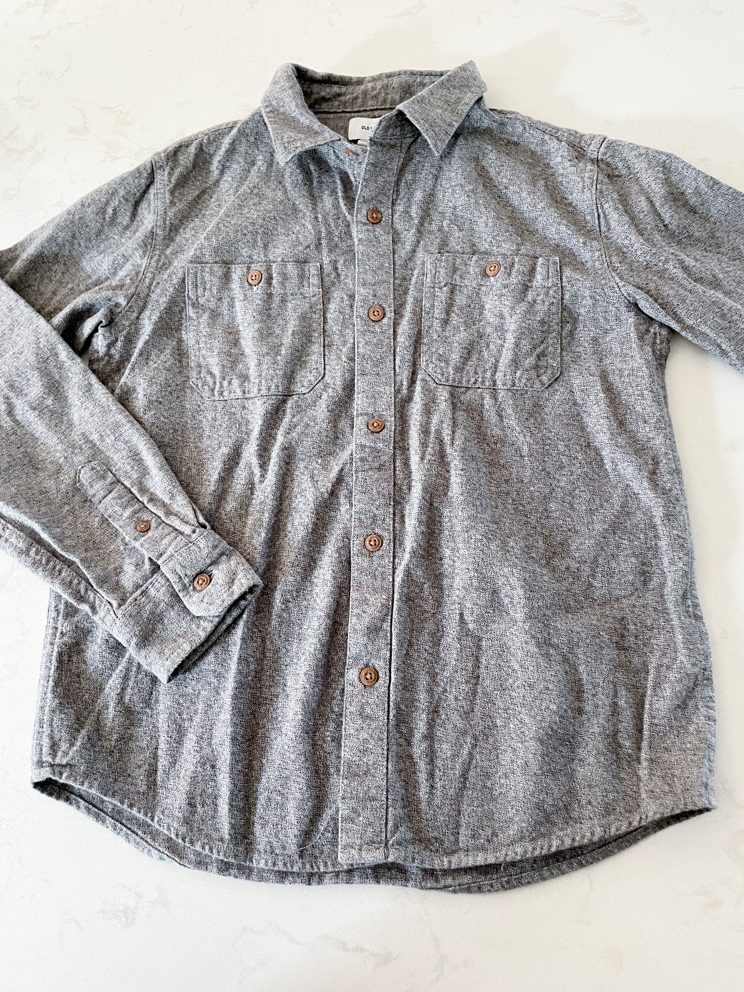 Old Navy-10-12Y-VGUC- grey button up shirt